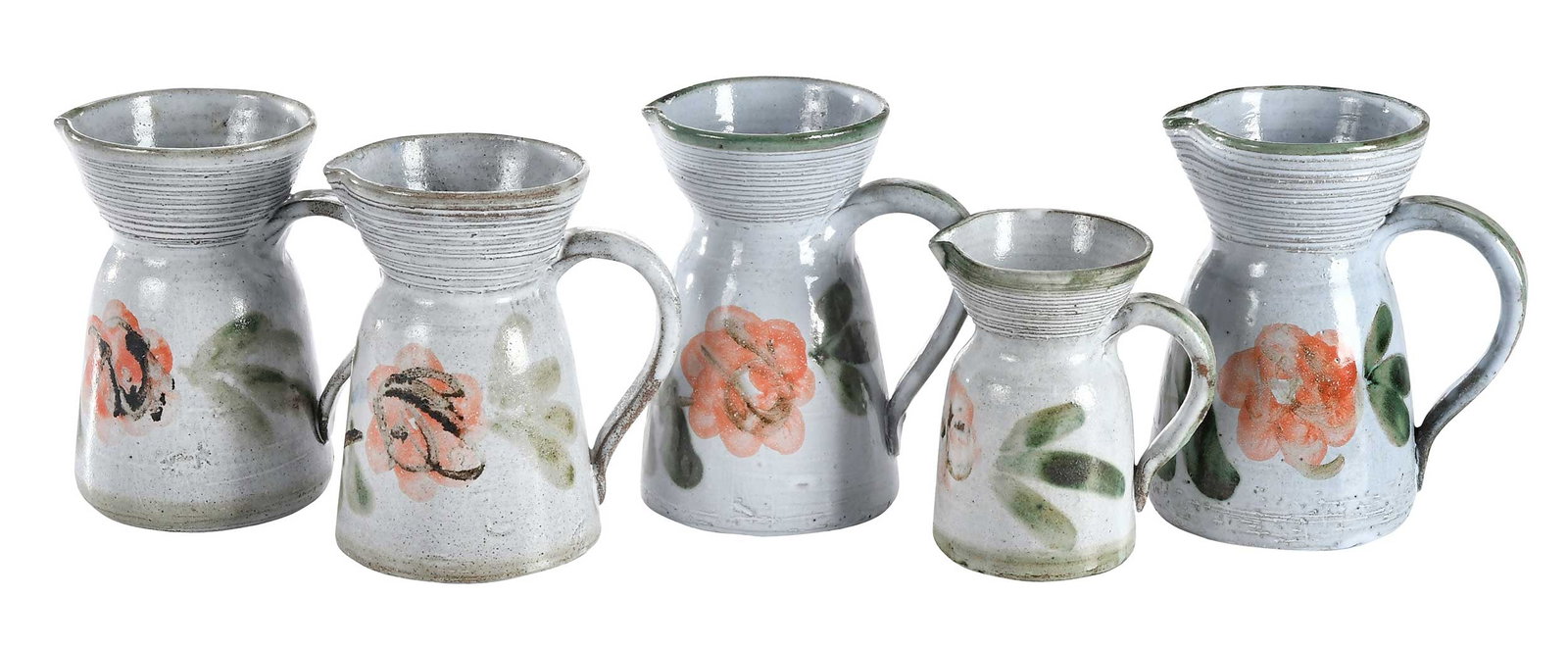 Five Albert Thiry Pink Wild Rose Pottery Peasant Pitchers (1 of 7)