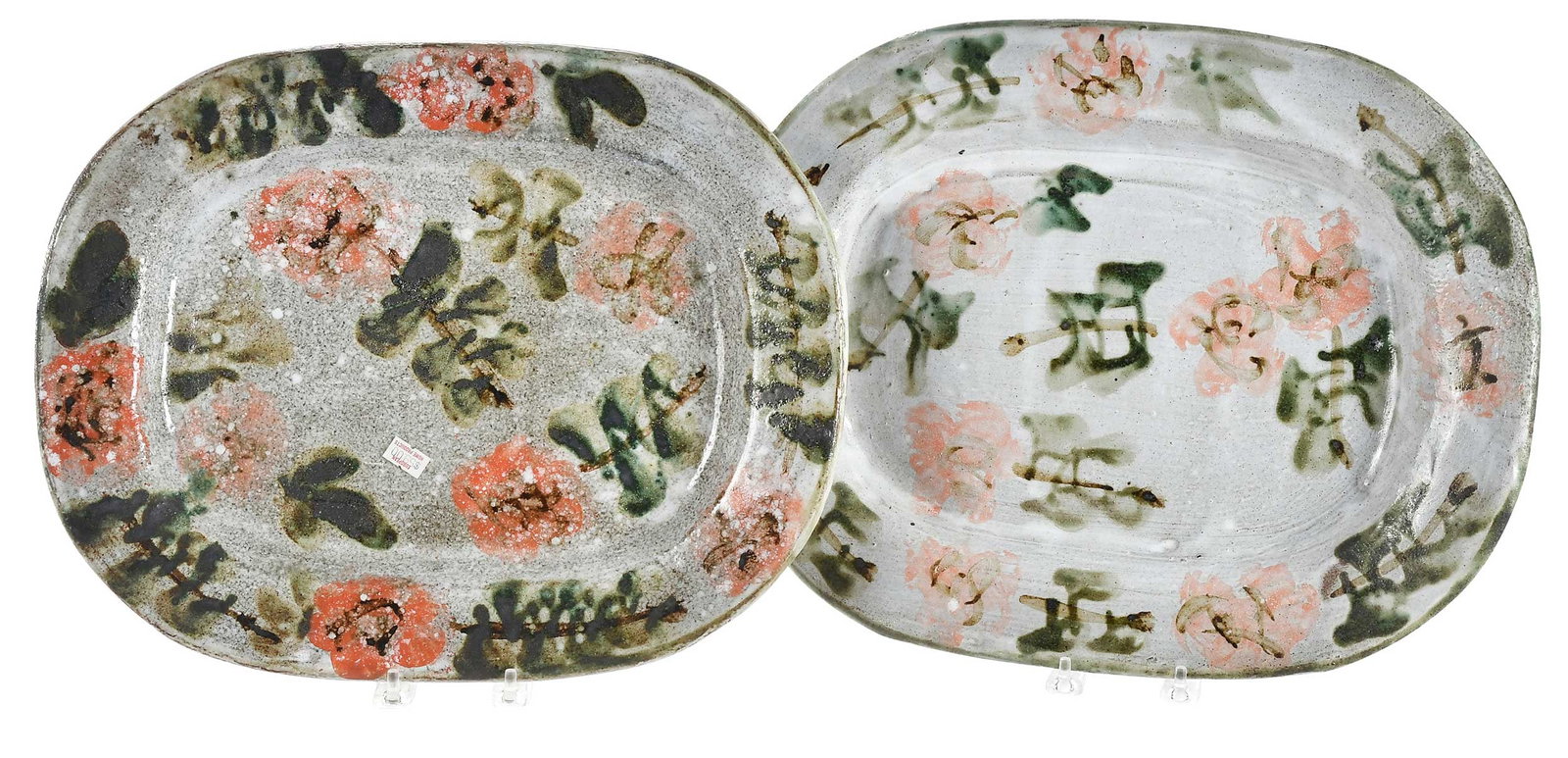 Pair of Albert Thiry Pink Wild Rose Pottery Platters: (French, 1923-2009) each signed "Thiry" on base, each approximately 1-1/2 x 16 x 12-3/4 in. Provenance: Private Collection