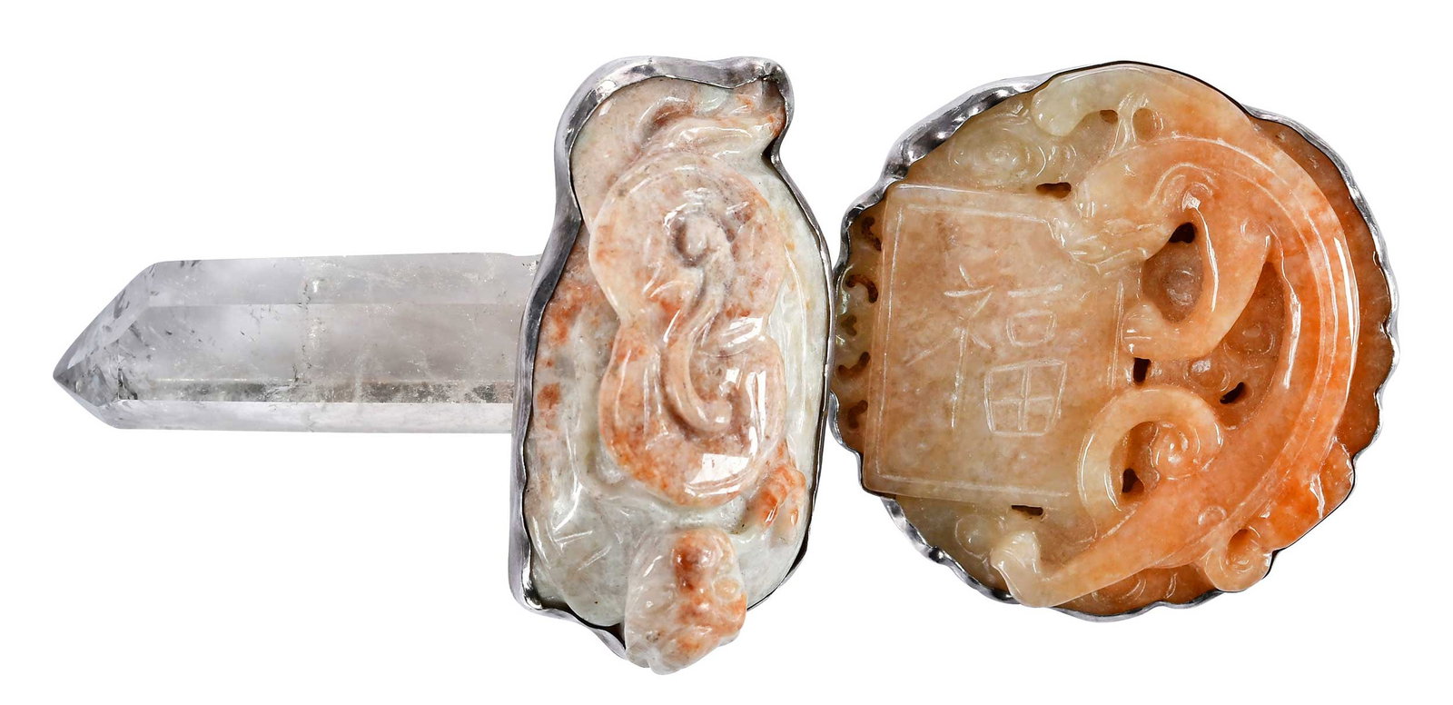 Sterling Silver Carved Jade and jade and Rock Crystal Statement Brooch by Rebecca Collins (1 of 6)