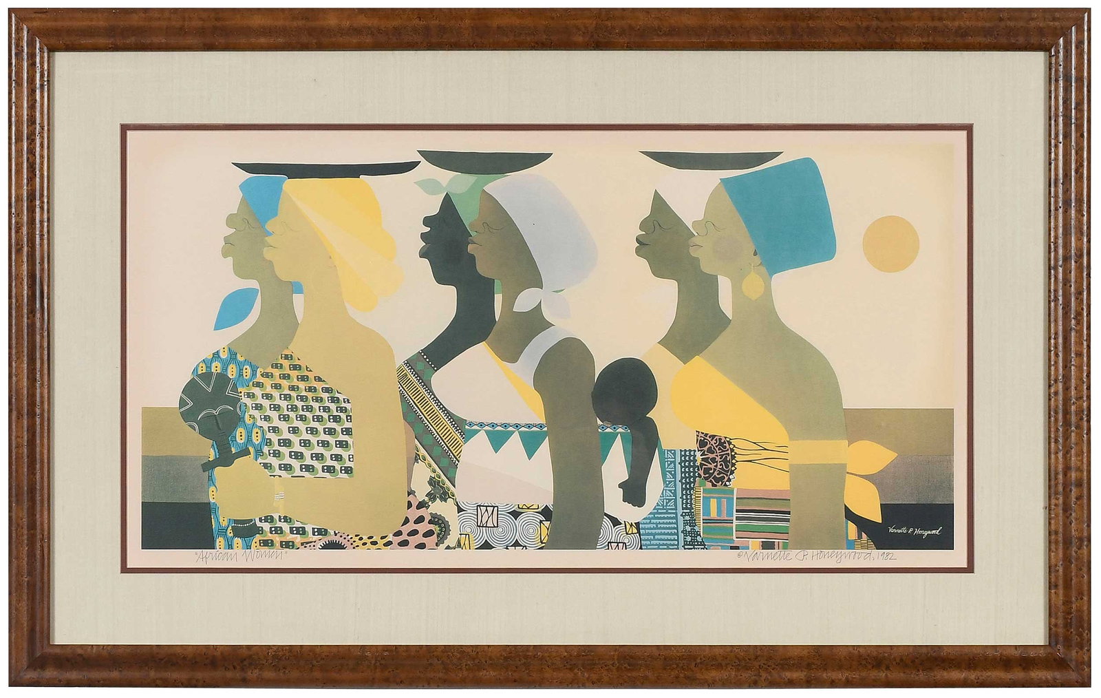 Framed print, signed honey wood, African women (1 of 8)