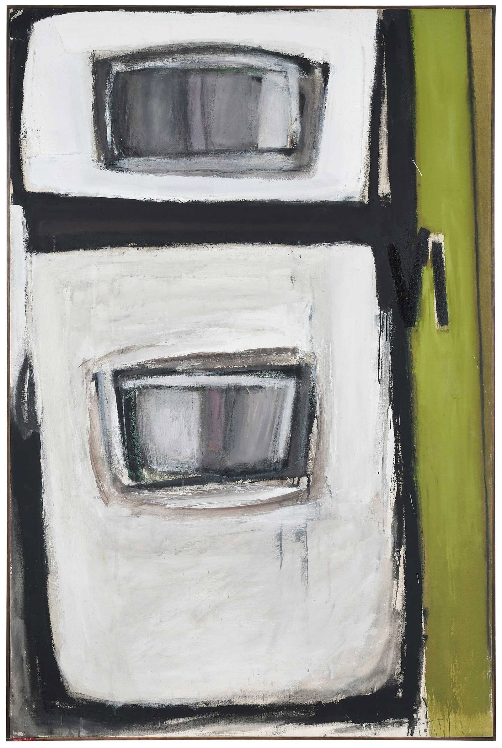 Dean Aydelotte: (American/North Carolina, 1931-1986)ECHO BRAT, inscribed verso "Dean Aydelotte/Art Dept/Un of Mississippi", PVA (Polyvinyl Acetate) on canvas, 72-1/2 x 48-1/2 in.; painted wood frame 73 x 49