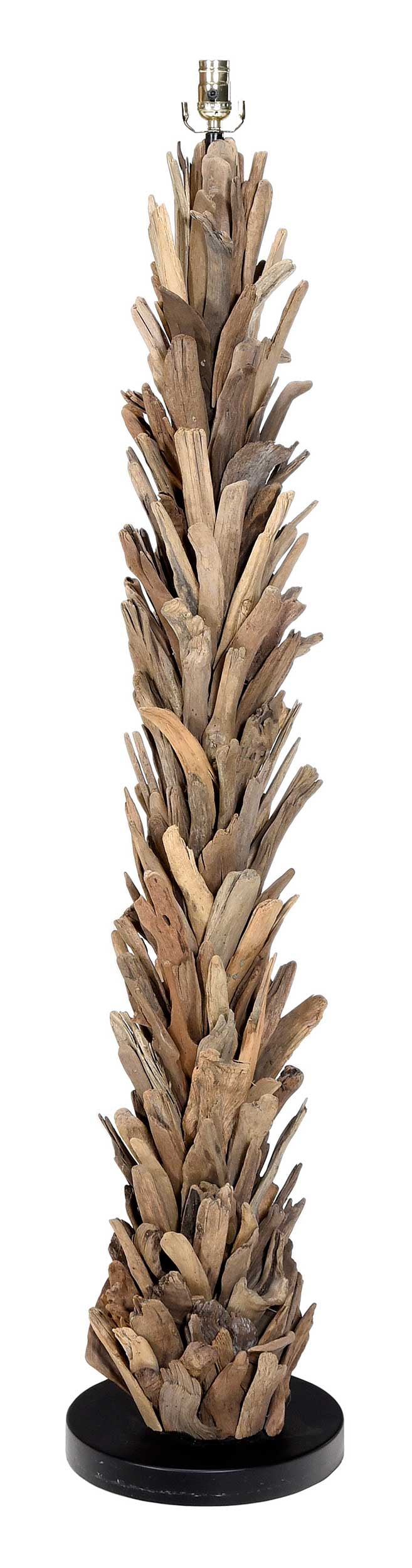 Modern and Rustic Driftwood Single Light Floor Lamp: 21st century, black metal stand, 59 x 12-1/2 x 12-1/2 in.Provenance: Private Collection, Highlands, North Carolina