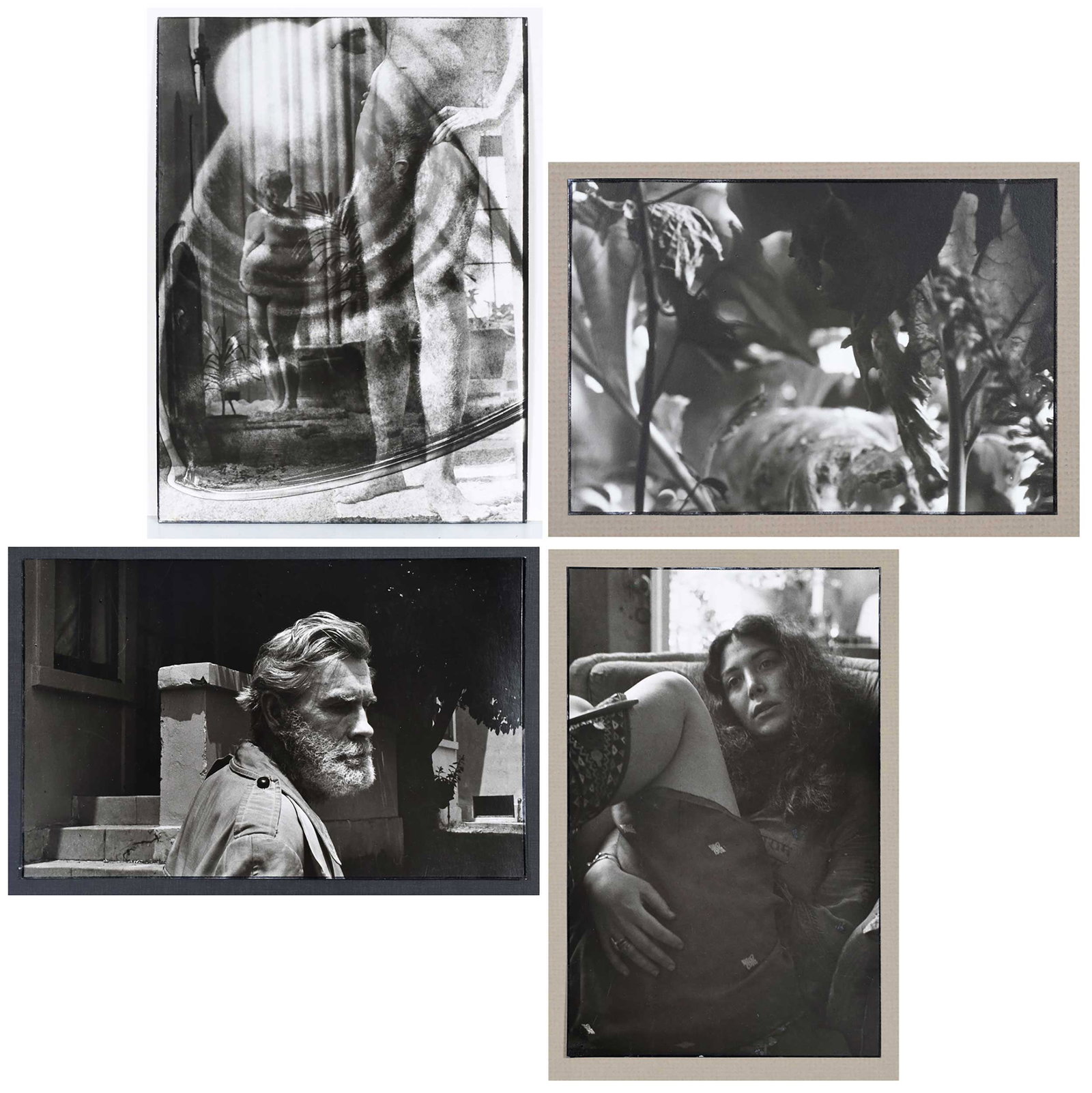 Edmund Teske: (American, 1911-1996)Four photographs, In the Garden at Murray Dr.,1962, signed "E. Teske " on mount lower right, titled, dated, and initialed verso, gelatin silver print, 4-5/8 x 6-5/8 in.; original