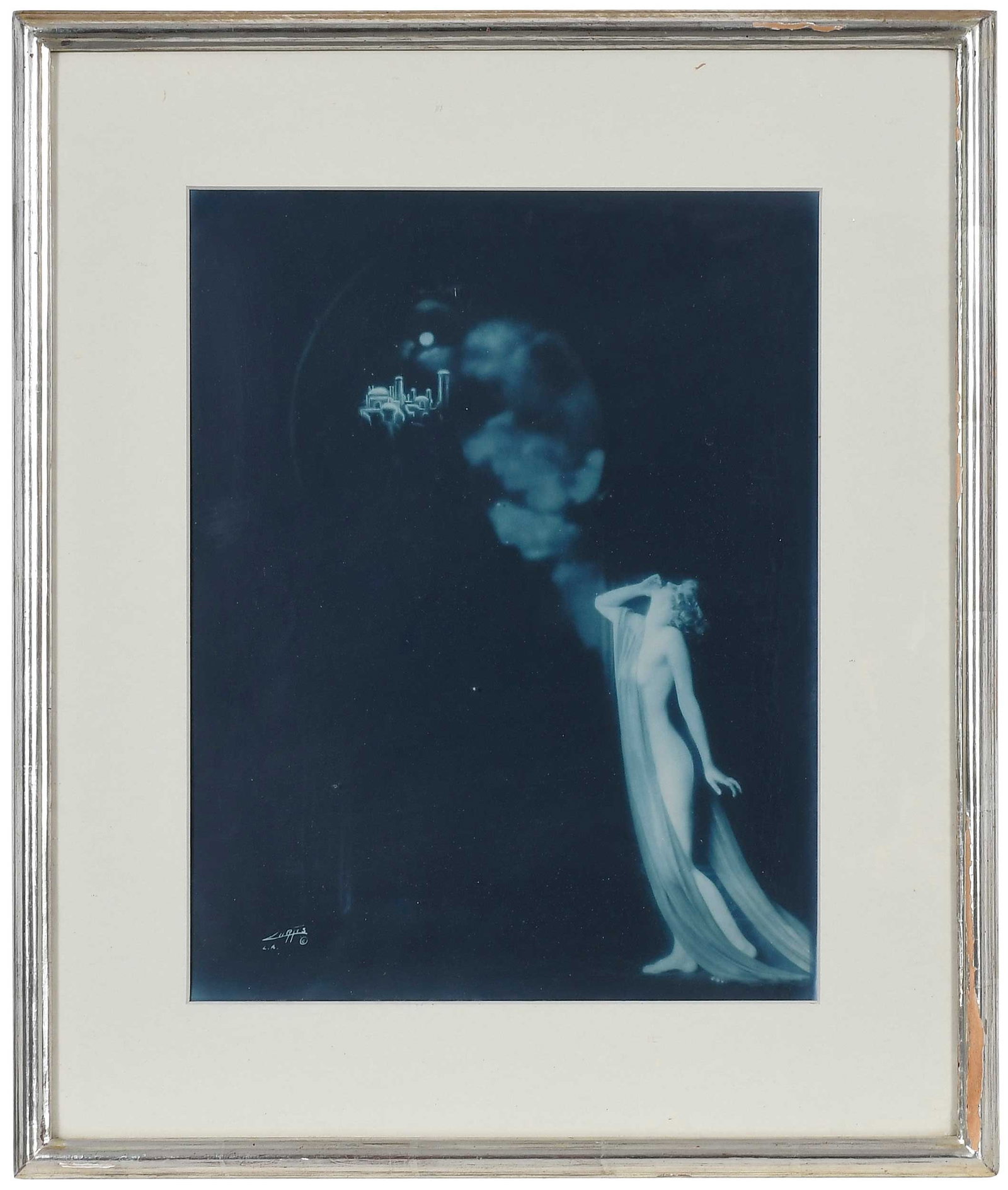 Edward S. Curtis: (American, 1868-1952)Castle of Dreams, 1920, unsigned, blue-toned silver print, 14 x 11 in.; frame 19-1/2 x 16-1/2 x 3/4 in.Provenance: Zaplin - Lampert Gallery, Santa Fe, New Mexico label verso;