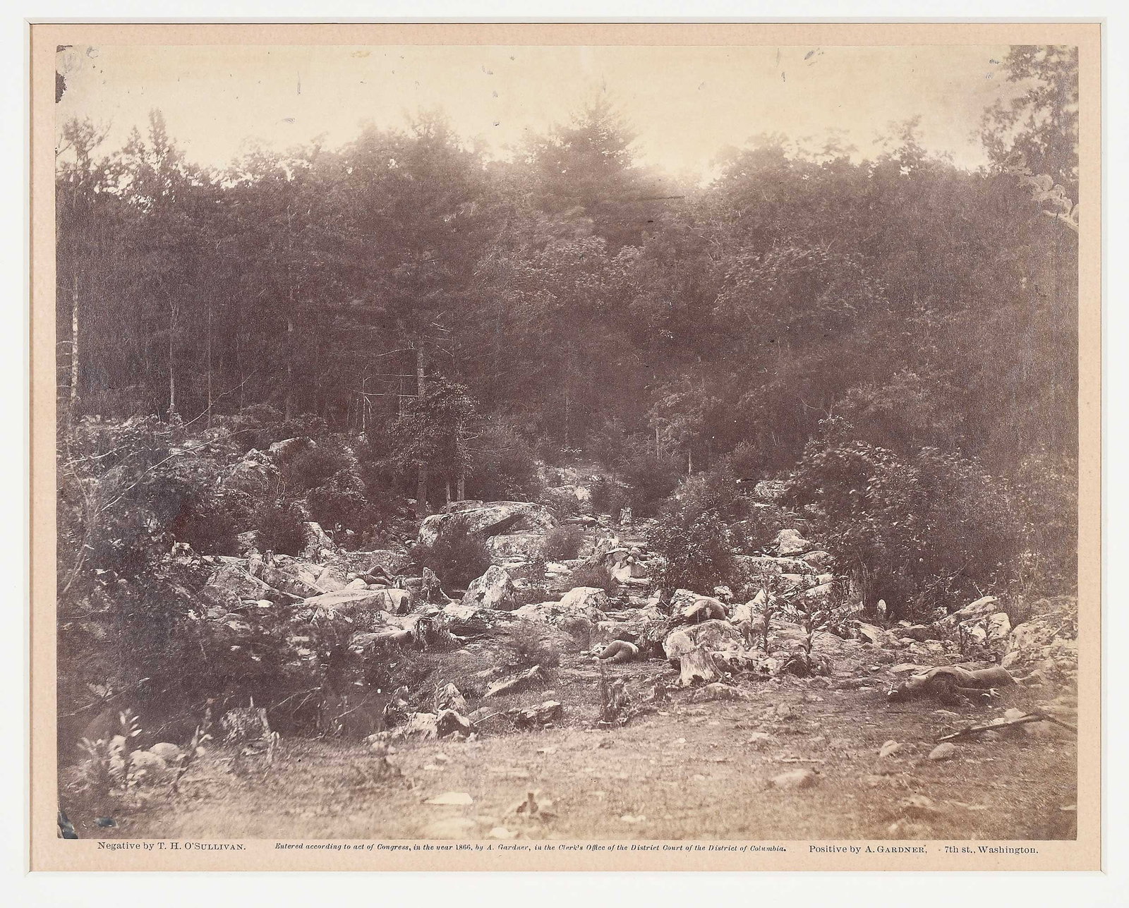 Timothy O'Sullivan and Alexander Gardner: (American, 1840-1882) (American, 1821-1882) Provenance: Collection of Michael L. Carlebach Slaughter Pen, Foot of Round Top, Gettysburg, dated July, 1863, published in Alexander Gardner's Photographic