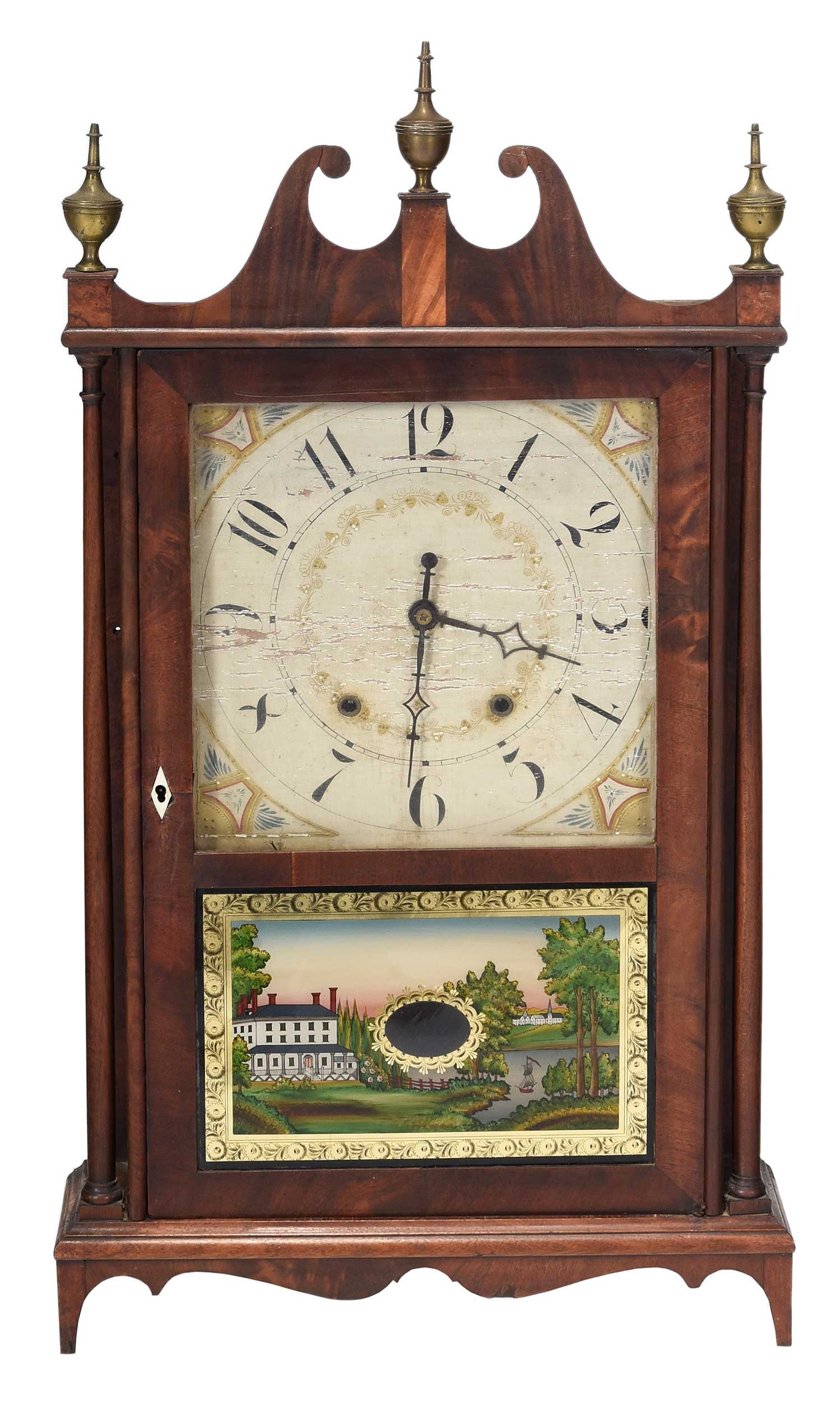 Eli Terry Mahogany and Eglomise Pillar and Scroll Shelf Clock (1 of 10)