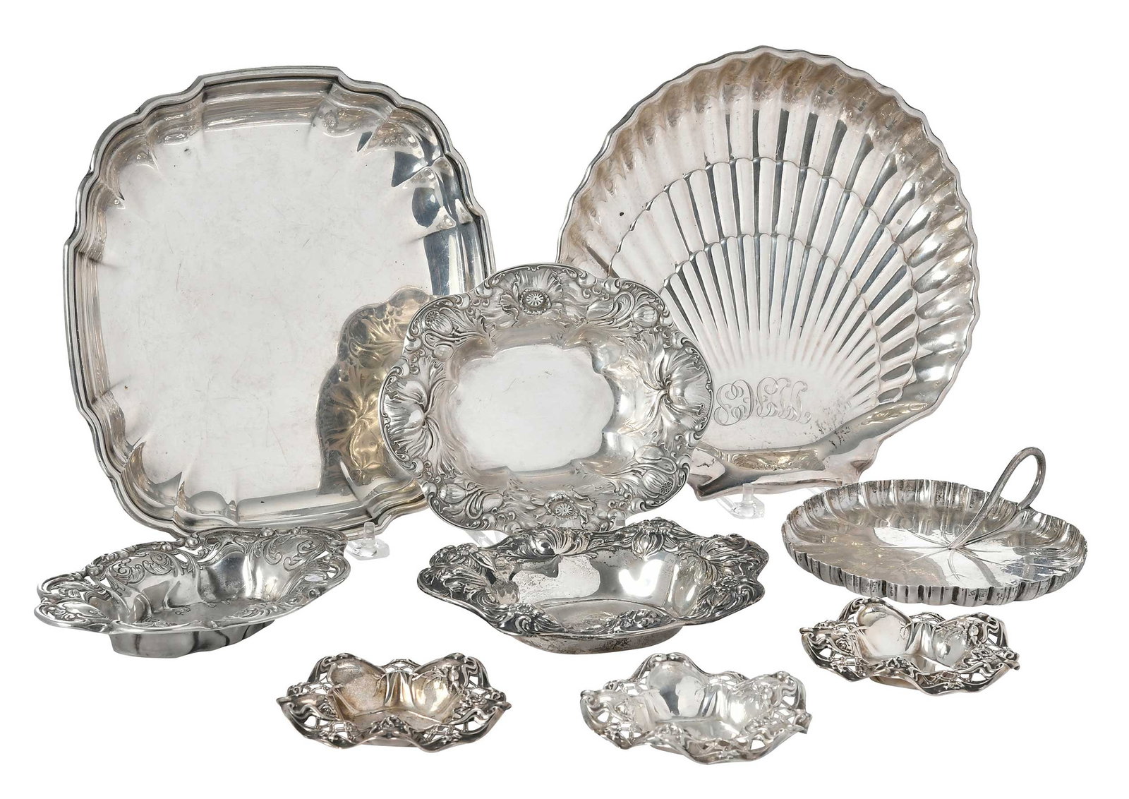 Nine Sterling Floral and Shell Items (1 of 7)
