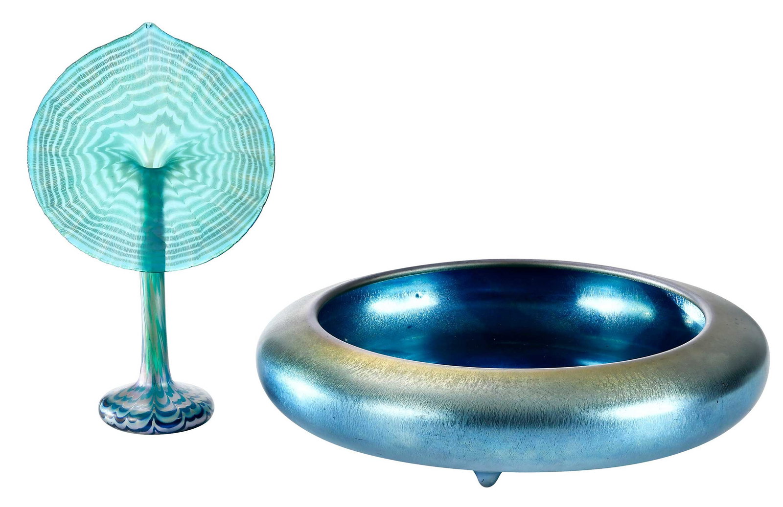 Two Iridescent Blue Art Glass Vessels, One Steuben (1 of 9)