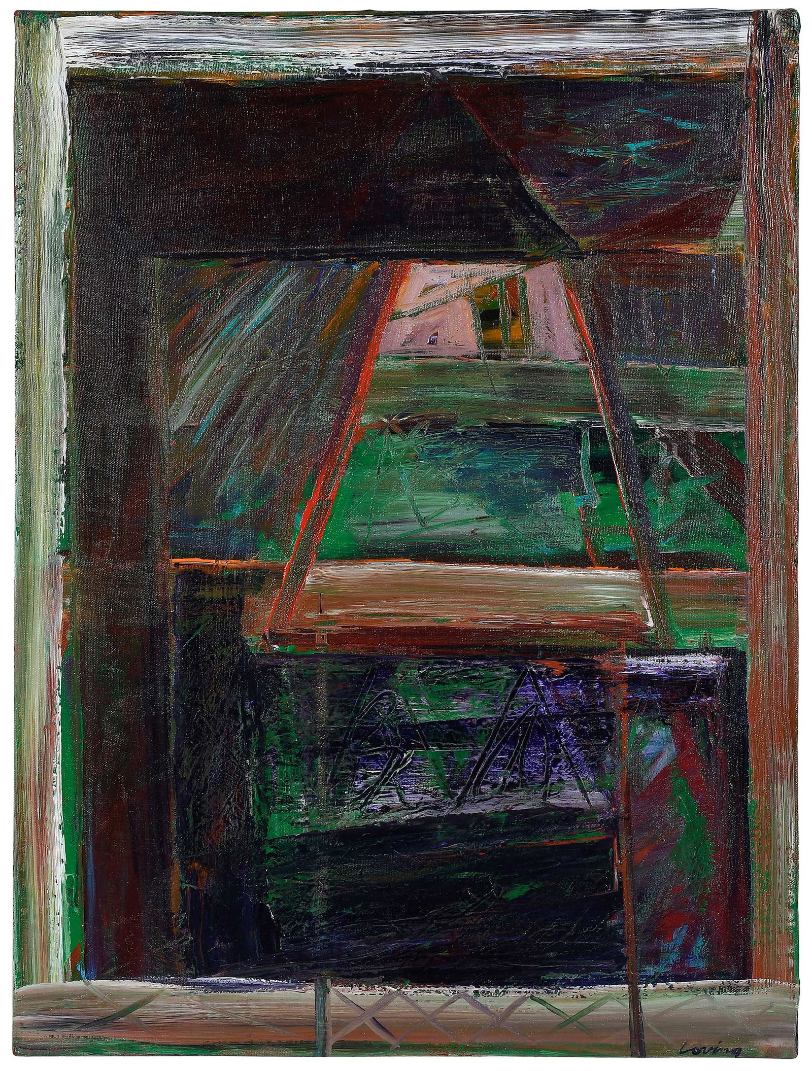 Reg Loving: (New Mexico/Kentucky, 1943-2025)Iranstan I, 1983, signed lower right "Loving" and titled, dated and signed on stretcher verso, acrylic on canvas, 24 x 18 in.; unframedProvenance: Janus Gallery,