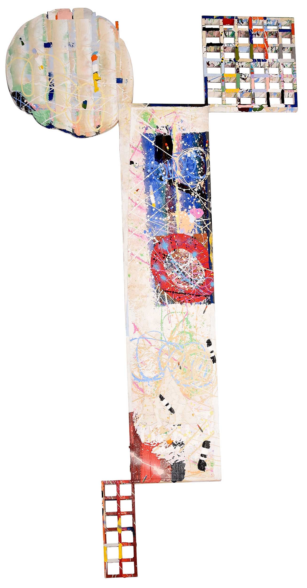 William Taggart: (New York, 1936-2007) Red Circle, signed and inscribed verso "Bill Taggart 79/Red Circle", loose canvas, acrylic, wood, poured and hand carved liquid resin, 79 x 147 x 2 in. Provenance: OK Harris, New