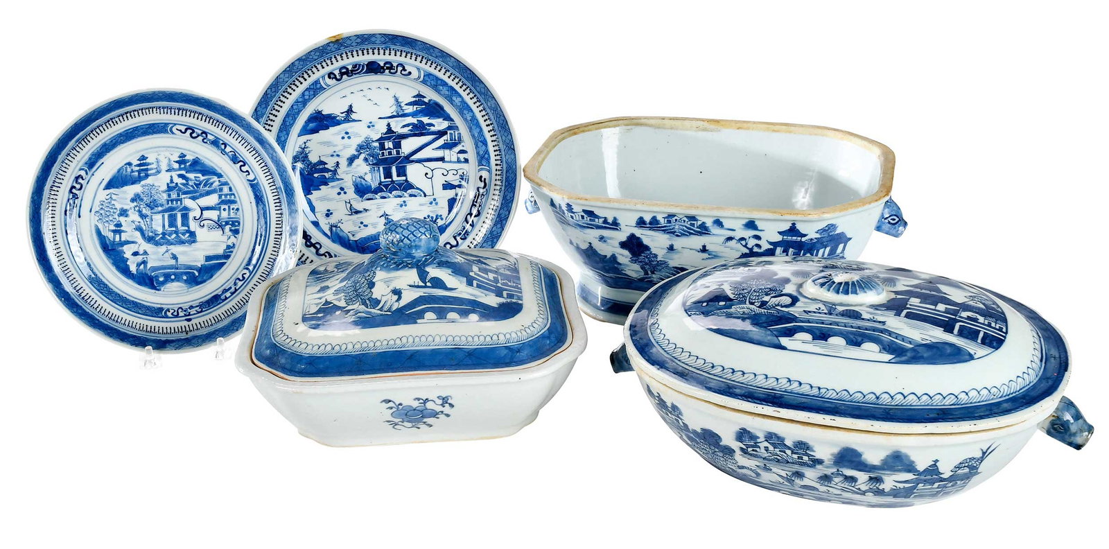 Five Pieces of Blue and White Chinese Porcelain Tableware (1 of 7)