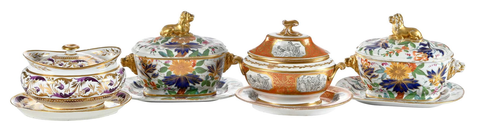 Four Miniature Lidded Porcelain Tureens with Underplates (1 of 7)