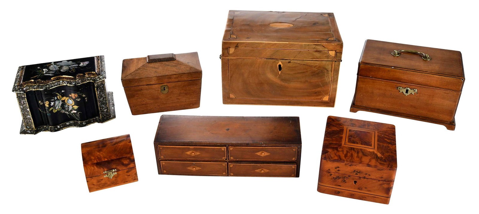 Collection Seven Assorted Inlaid Tea Caddies and Boxes (1 of 5)
