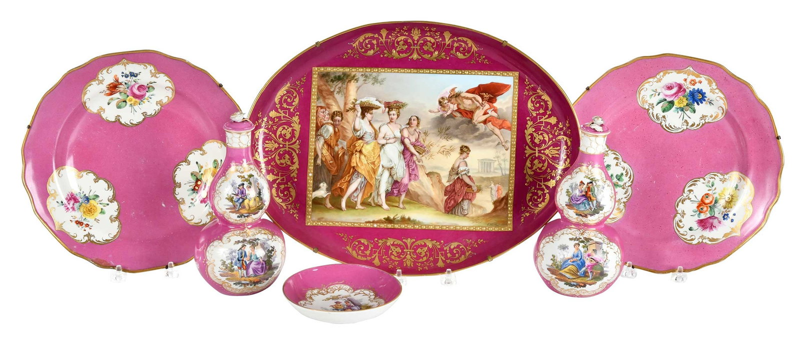 Six Raspberry Ground Porcelain Table Objects (1 of 9)