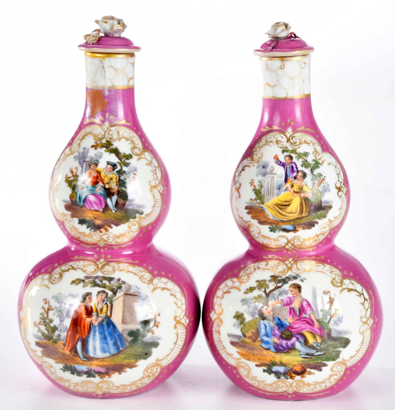 Six Raspberry Ground Porcelain Table Objects - 6