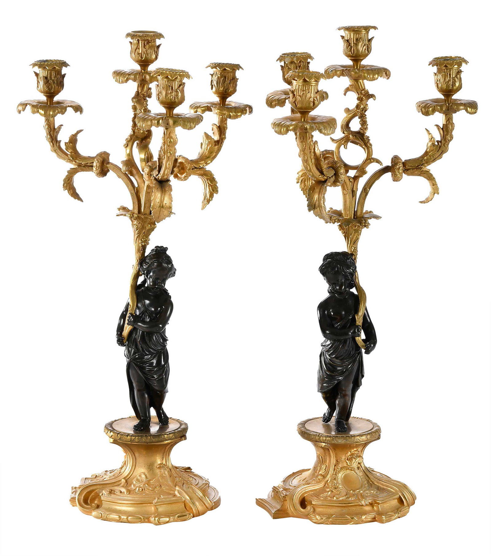 Pair of Louis XIV Style Gilt and Patinated Bronze Four Light Candelabra (1 of 7)