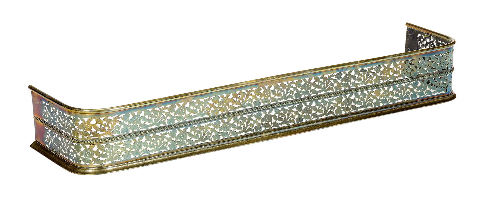 Regency Pierced and Engraved Brass Fireplace Fender: probably British, first half 19th century, floral and foliate motif with thistles, 7-1/4 x 53-1/4 x 11-3/4 in. Provenance: Purchased by the Thomas Jefferson Foundation in 1952; Property deaccessioned 