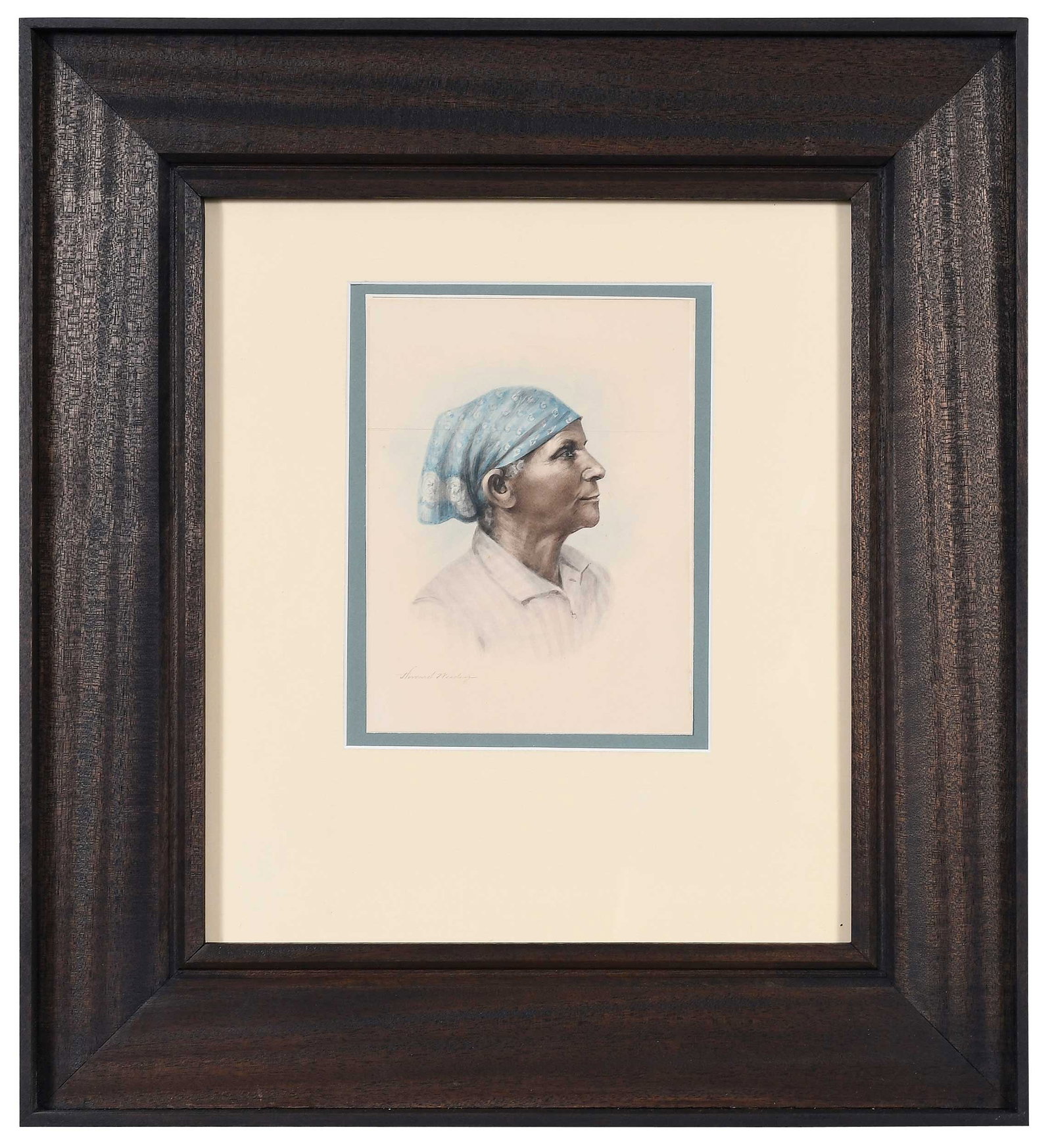 Maria Howard Weeden: (American/Alabama, 1847-1905) Woman with bandana, signed lower left "Howard Weeden", watercolor on paper on card, 8 x 6 in.; modern wood frame, 20 x 18-1/4 in. Provenance: Private New York Collection