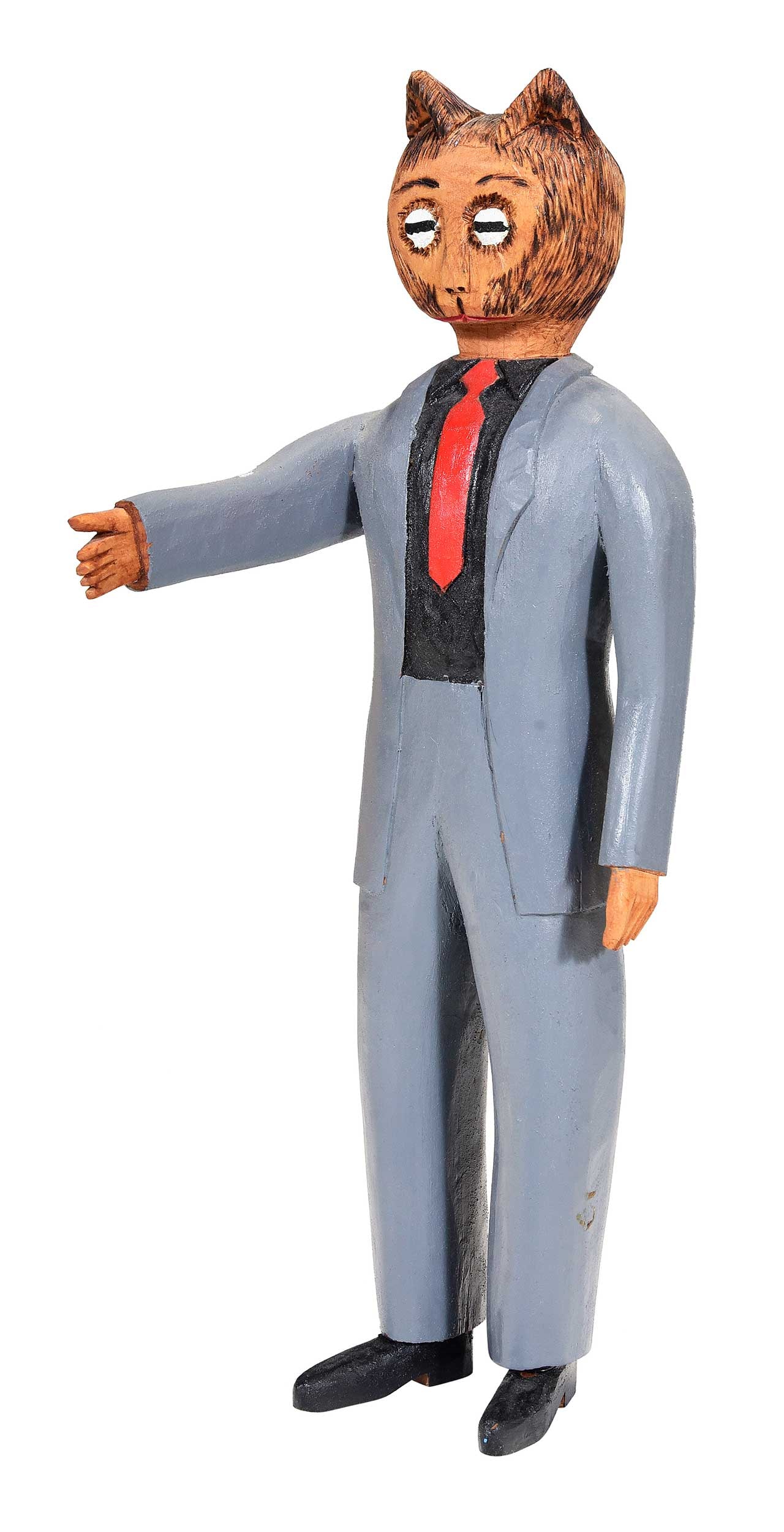 Sulton Rogers: (American/Mississippi, 1922-2005) Cat Man in Suit, unsigned, carved and painted wood, 15 x 4-5/8 x 6 in. Provenance: Property from the Collection of Ted and Ann Oliver