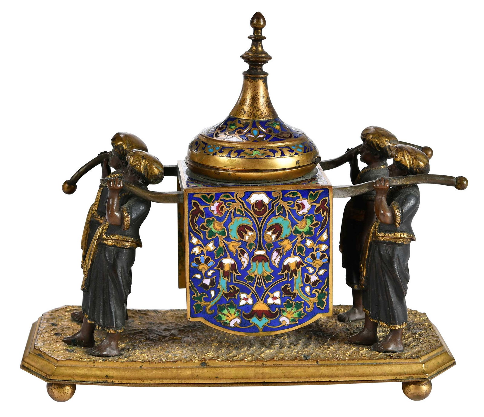 Gilt and Patinated Bronze Cloisonne Figural Inkwell (1 of 7)