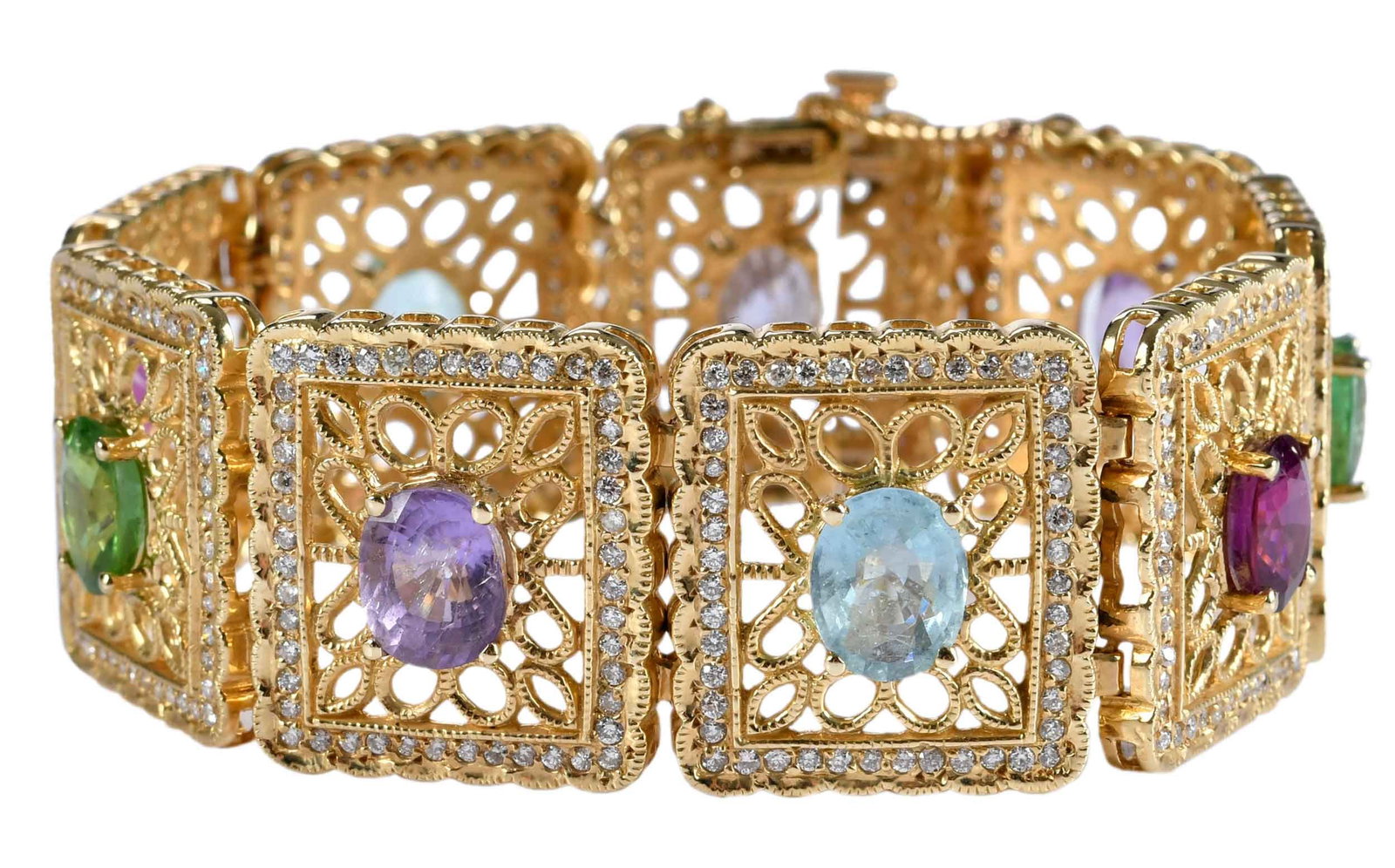 14kt. Rare Multi Colored Tourmaline and Diamond Panel Bracelet (1 of 12)