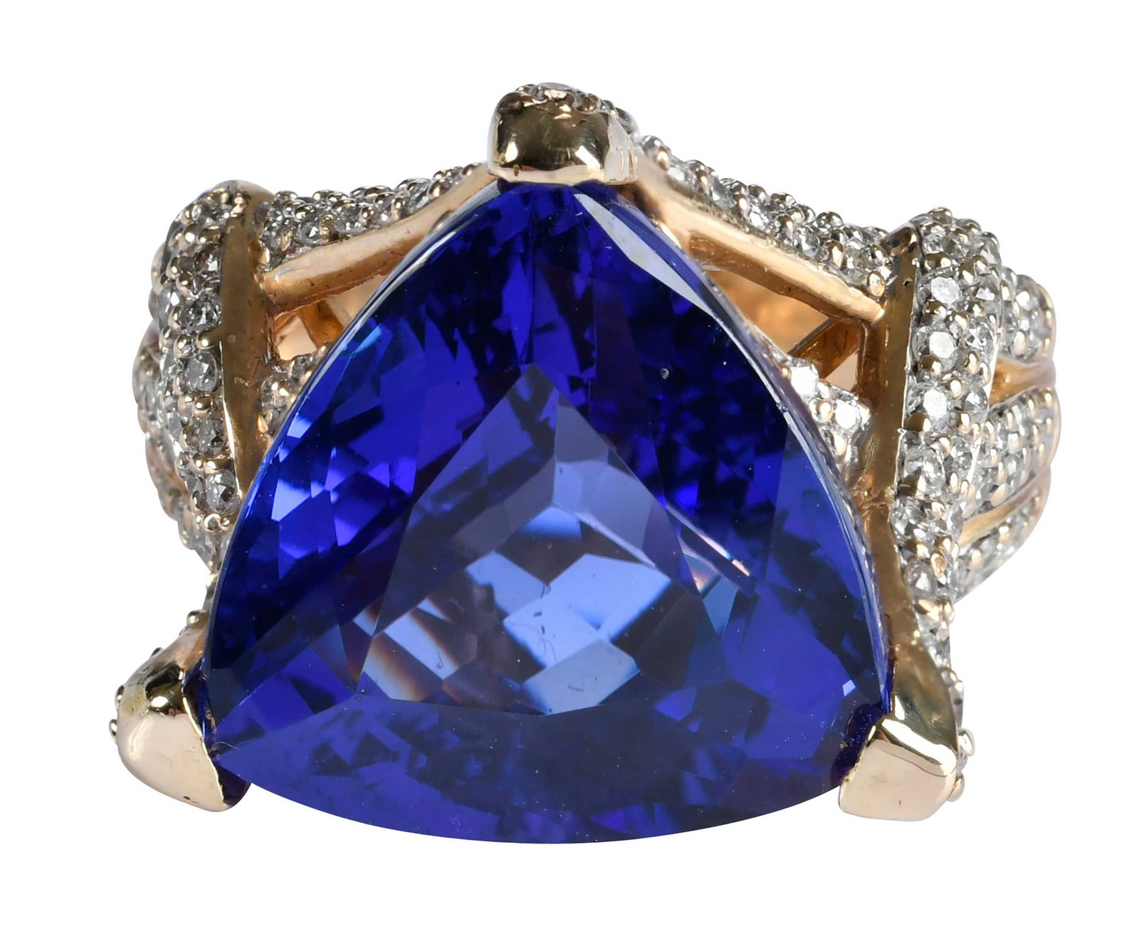14kt. Trillion Tanzanite and Diamond Ring (1 of 10)