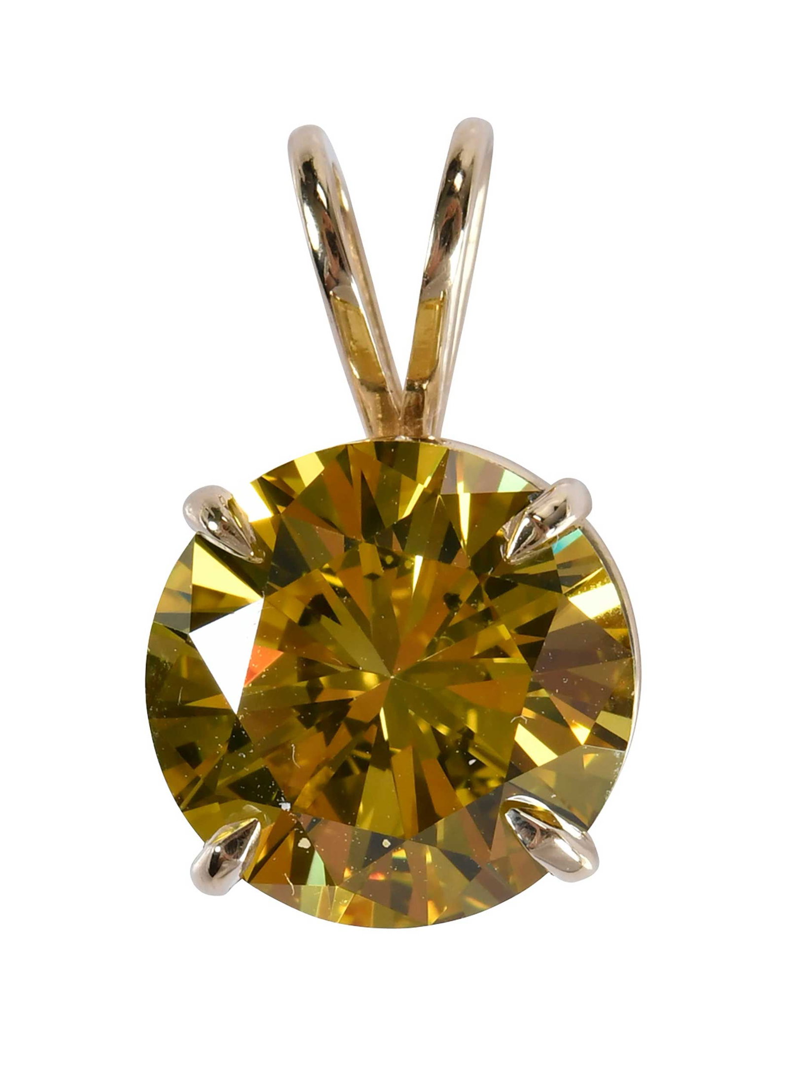 14kt. Solitaire Yellow Diamond Pendant - GIA: round brilliant cut diamond, 3.92ct., fancy deep yellow, VVS2, GIA # 1236869075, marked "14K", yellow gold, four prong basket setting, 1.7 g Provenance: The Estate of Timothy B. Johnston, Russellville