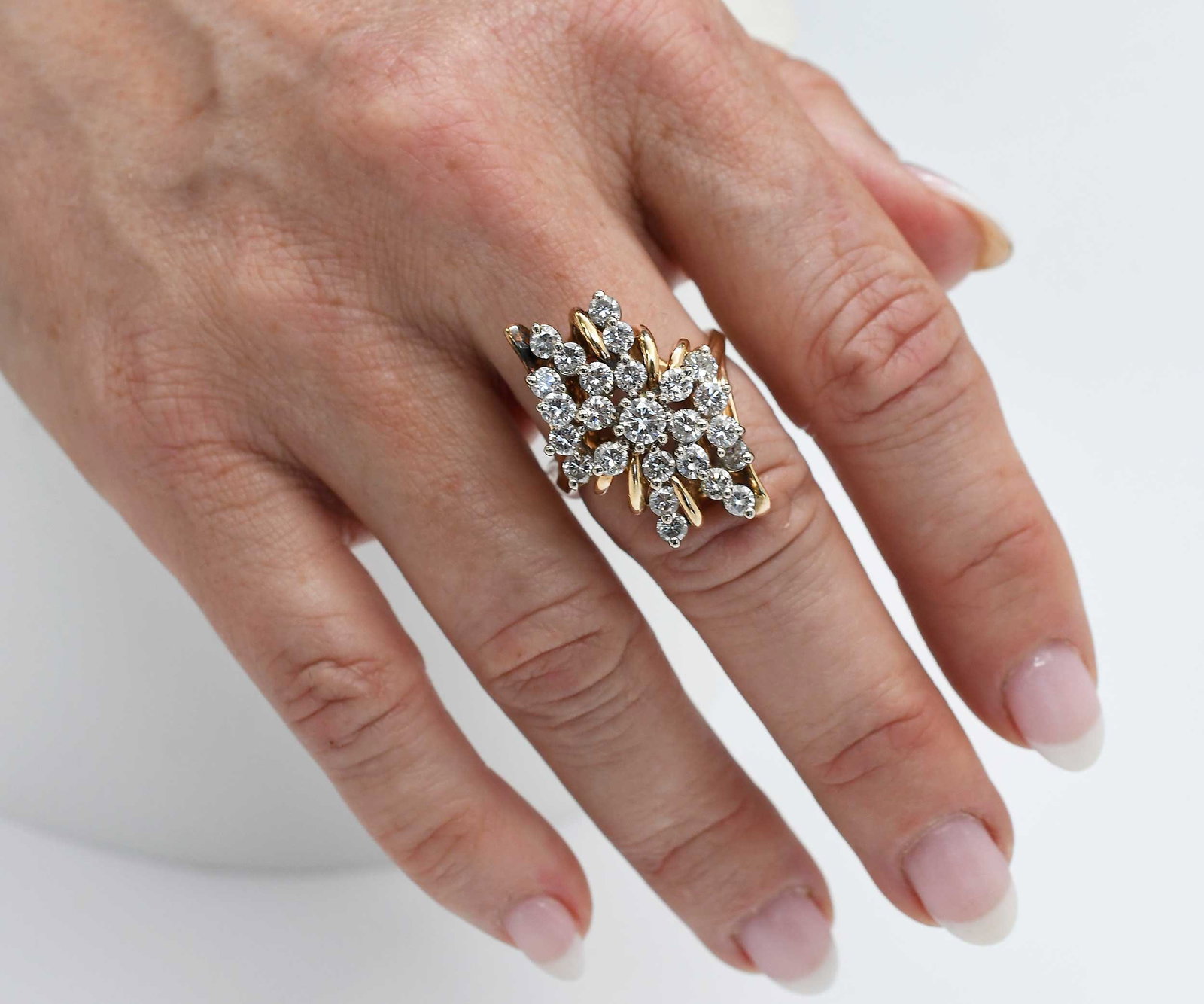 14kt. Diamond Waterfall Cluster Ring - 10