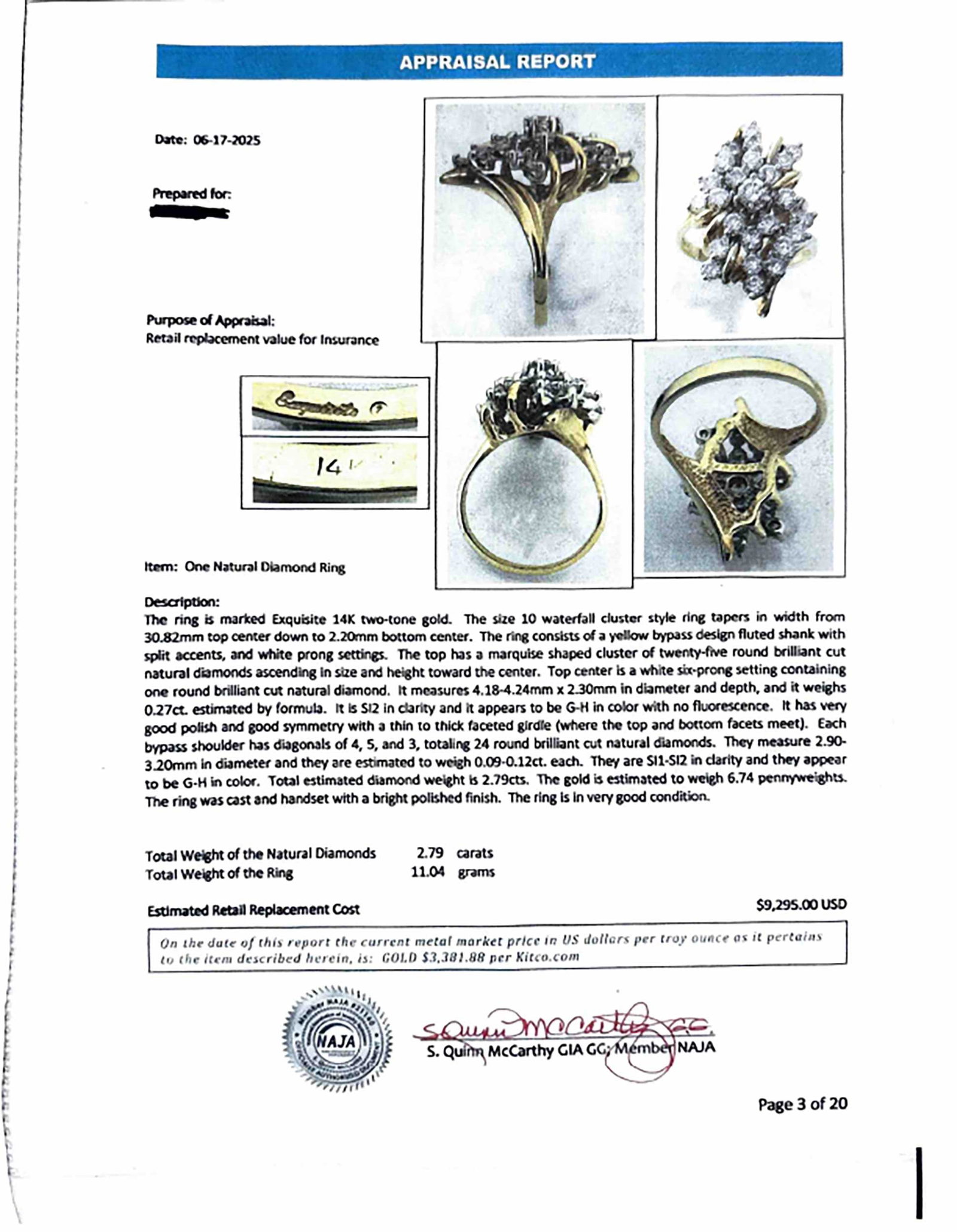 14kt. Diamond Waterfall Cluster Ring - 9