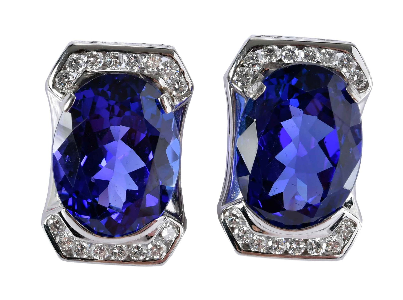 18kt. Vivid Tanzanite and Diamond Post Earrings (1 of 10)