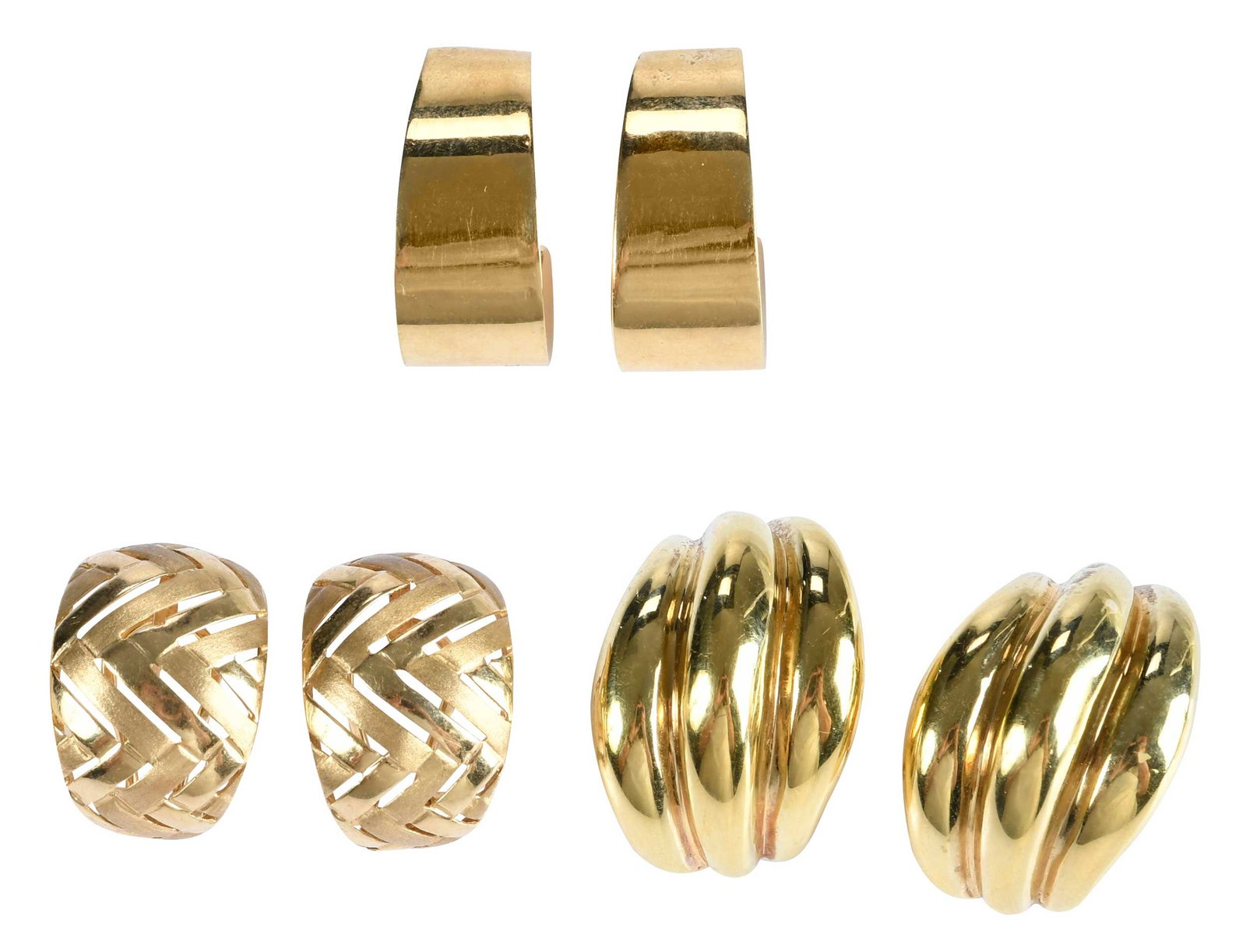 Three Pairs of Gold J-Hoop Type Earrings (1 of 4)