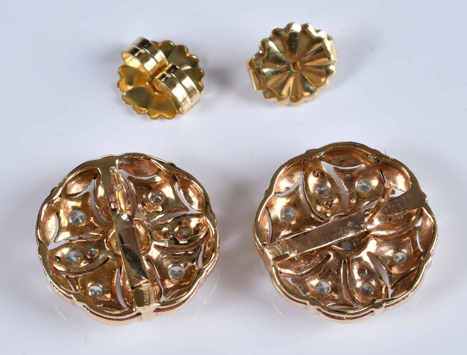 14kt. Open Work Diamond Button Earrings - 2