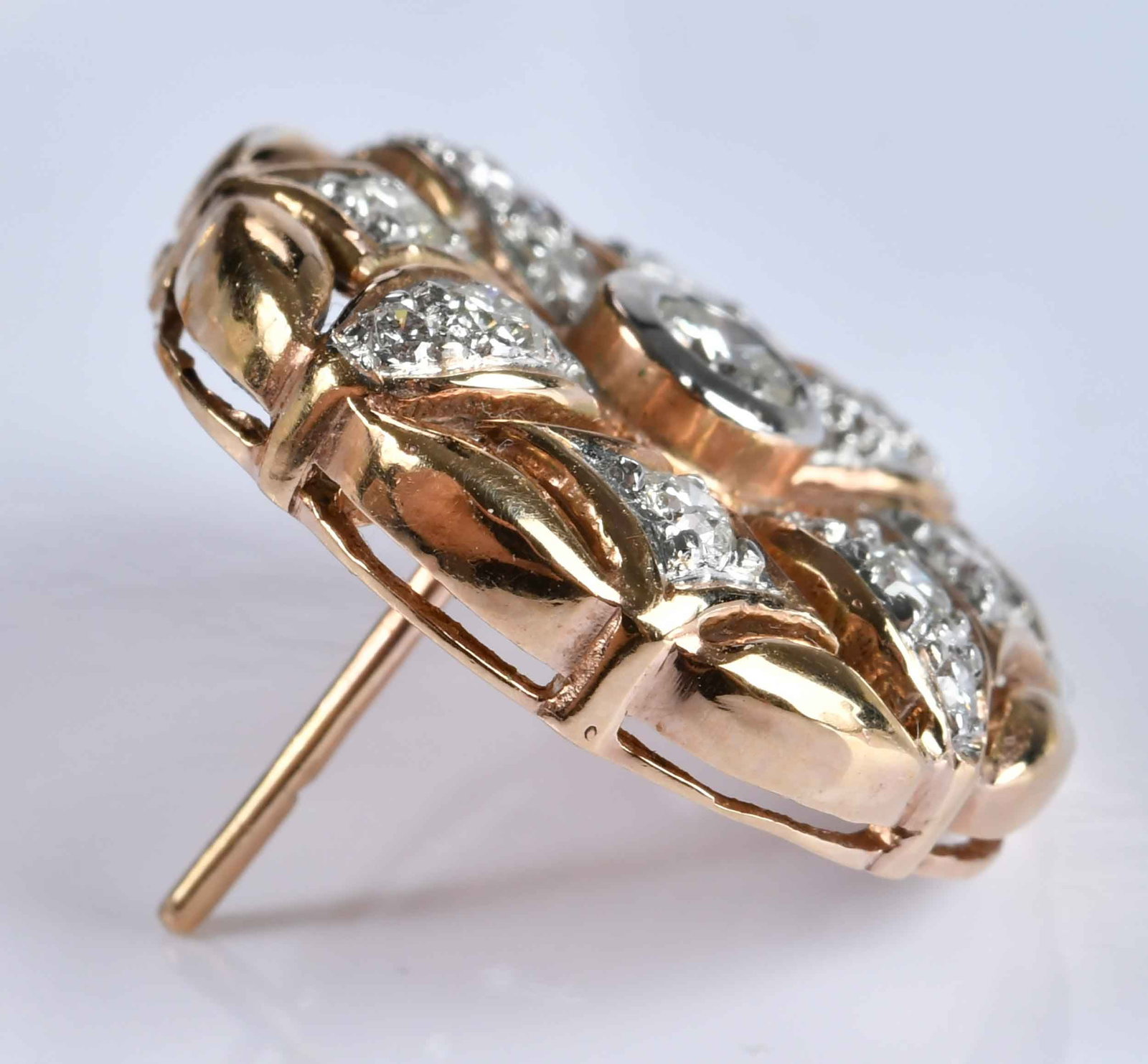 14kt. Open Work Diamond Button Earrings - 3