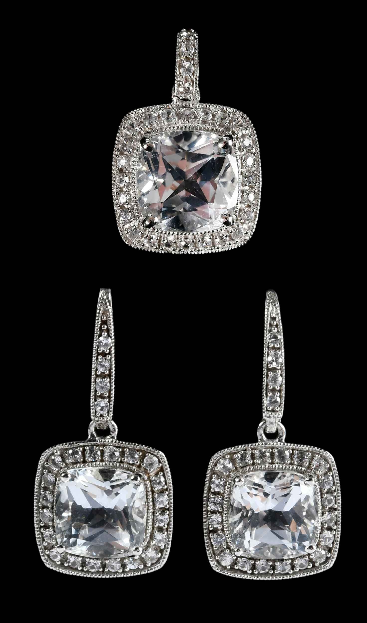 14kt. Square Cushion Halo Suite, Earrings and Pendant (1 of 5)