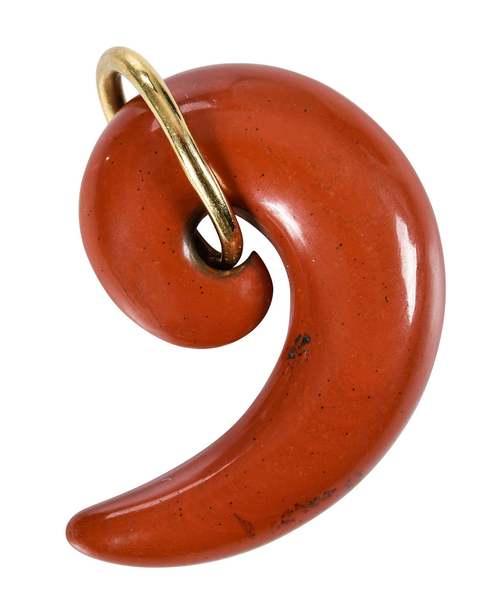 Angela Cummings for Tiffany & Co. 18kt Gold and Jasper Comma Pendant: New York, circa 1970s, gold ring stamped "Tiffany & Co./18K", 2 x 1-1/2 x 1/2 in. Provenance: Private Collection, Highlands, North Carolina