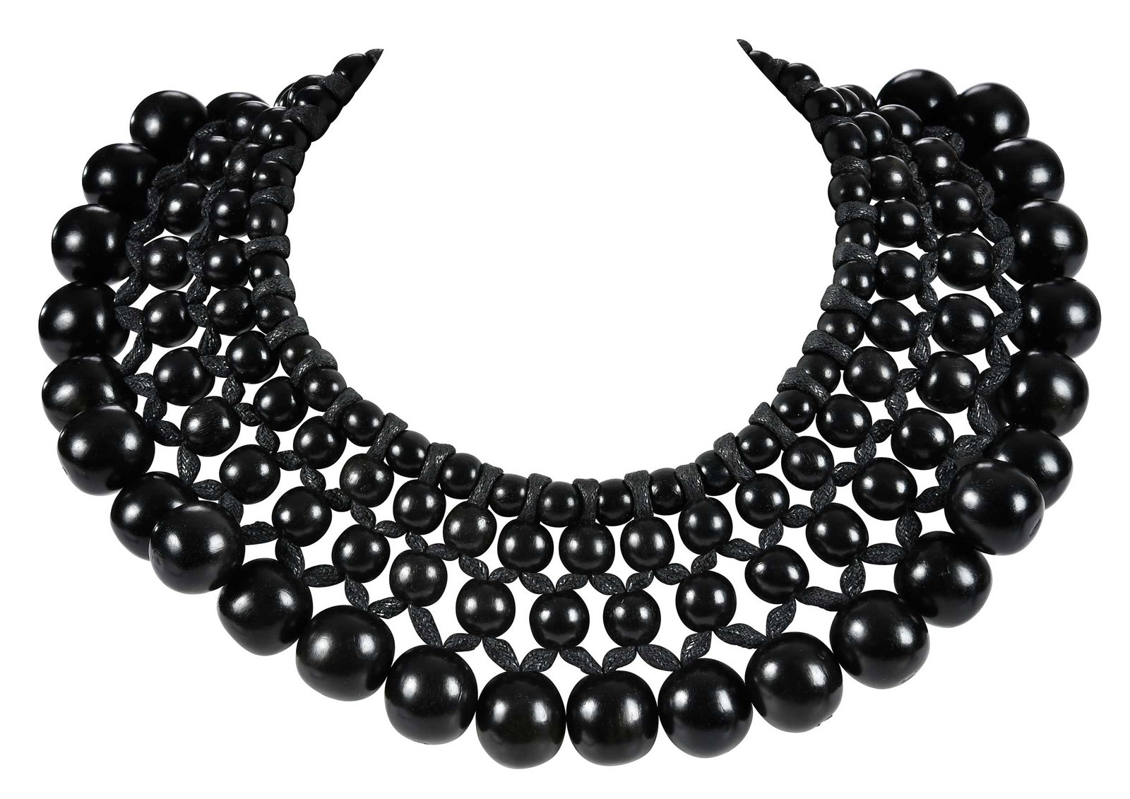 Josie Natori Black Carved Wood Beaded Necklace (1 of 4)