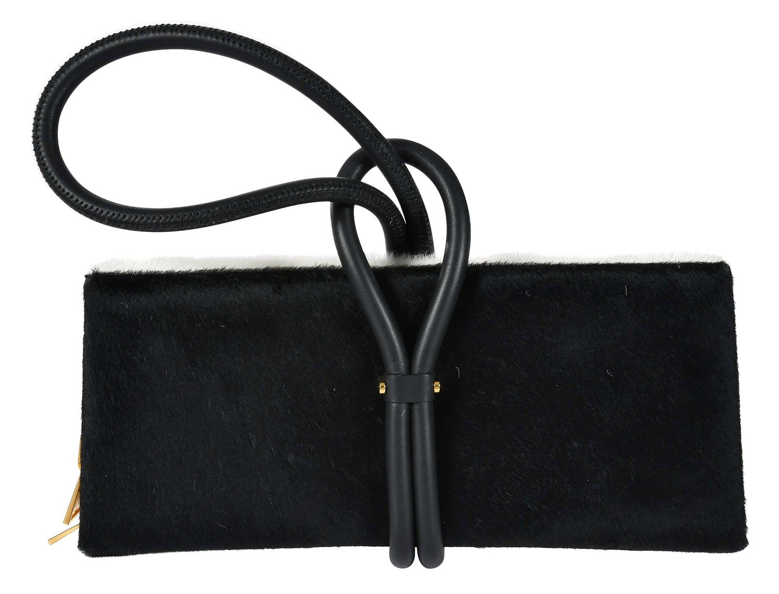 Tom Ford Black and White Ponyhair Clutch: Italy, leather slip strap and gold tone hardware, 5 x 11-1/2 x 1-1/2 in., strap drop 8-1/2 in. Provenance: Private Collection, Highlands, North Carolina