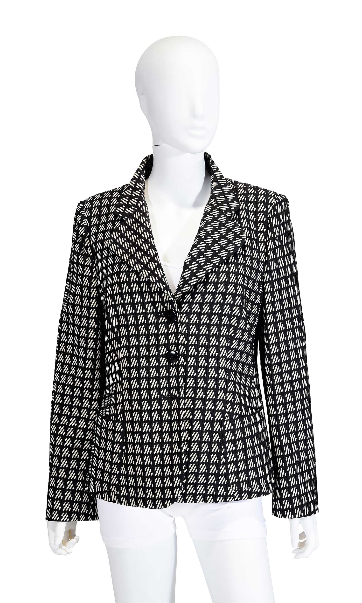Armani Collezioni Black and White Blazer: Italy, tagged size "10", shoulder 15-3/4 in., length 22-3/4 in., pit to cuff 16-1/2 in. Provenance: Private Collection, Highlands, North Carolina