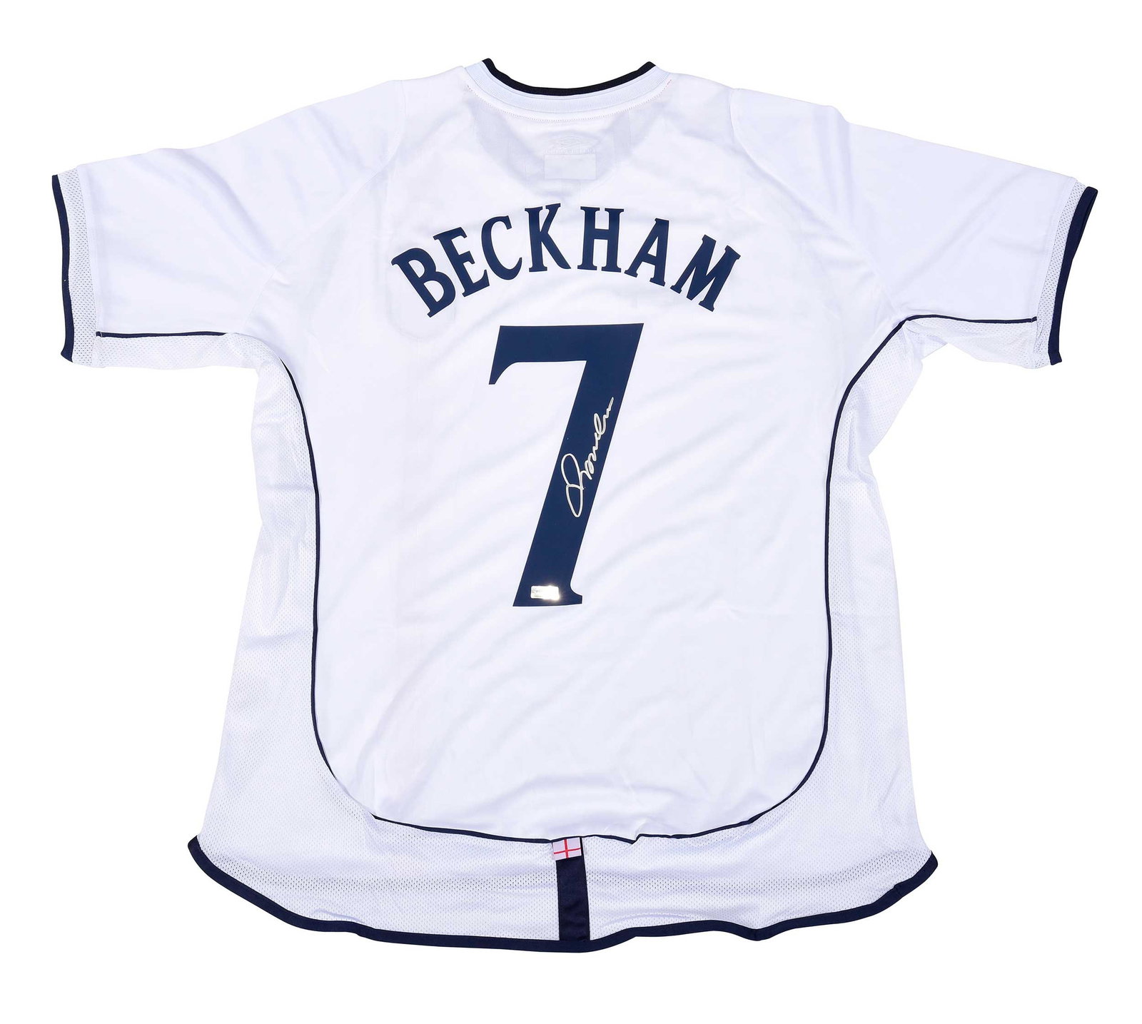 David Beckham Signed England Soccer / Futbol Jersey, Panini: 2002-style England (home) white jersey #7, signed by Beckham, Panini cert #PA67522 Provenance: Private Collection Note: This was England's shirt for the 2002 World Cup in Korea/Japan. David Beckham wa