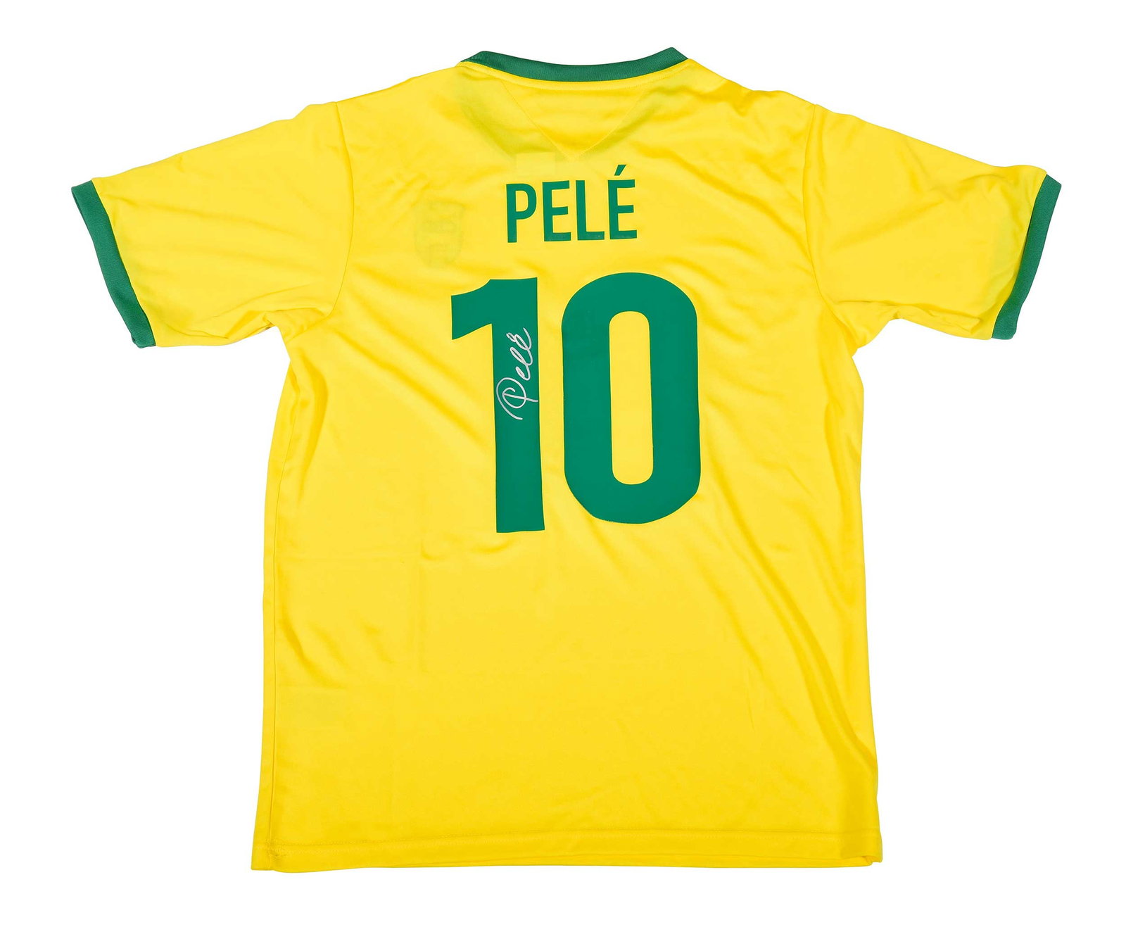 Pele Signed Brazil Soccer / Futbol Jersey, Icons: 1970-style Brazil (home) yellow jersey #10, signed by Pele, Icons cert #A10851, boxed Provenance: Private Collection Note: This was Brazil's shirt for the 1970 World Cup in Mexico, which they won afte