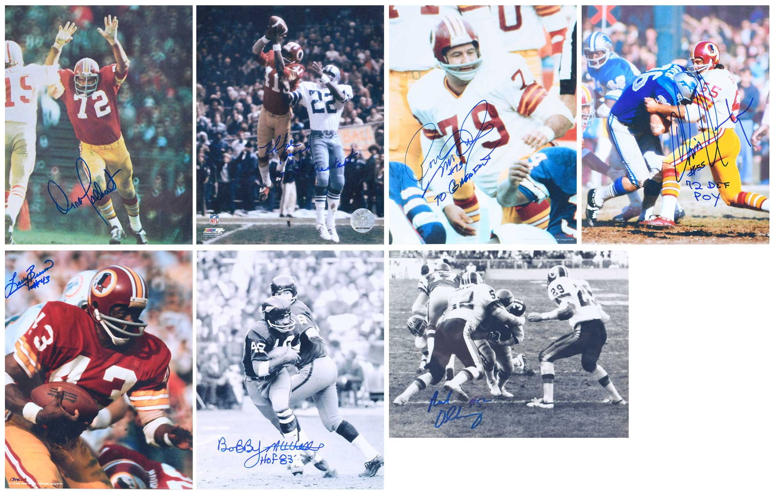Group of Seven Signed 8x10s, Redskins: Ron McDole, Mike Bass, Larry Brown, Chris Hanburger, Diron Talbert, Bobby Mitchell, Neal Olkewicz Provenance: Riddling Estate Note: Our consignor was a regular attendee of many sports conventions, mos