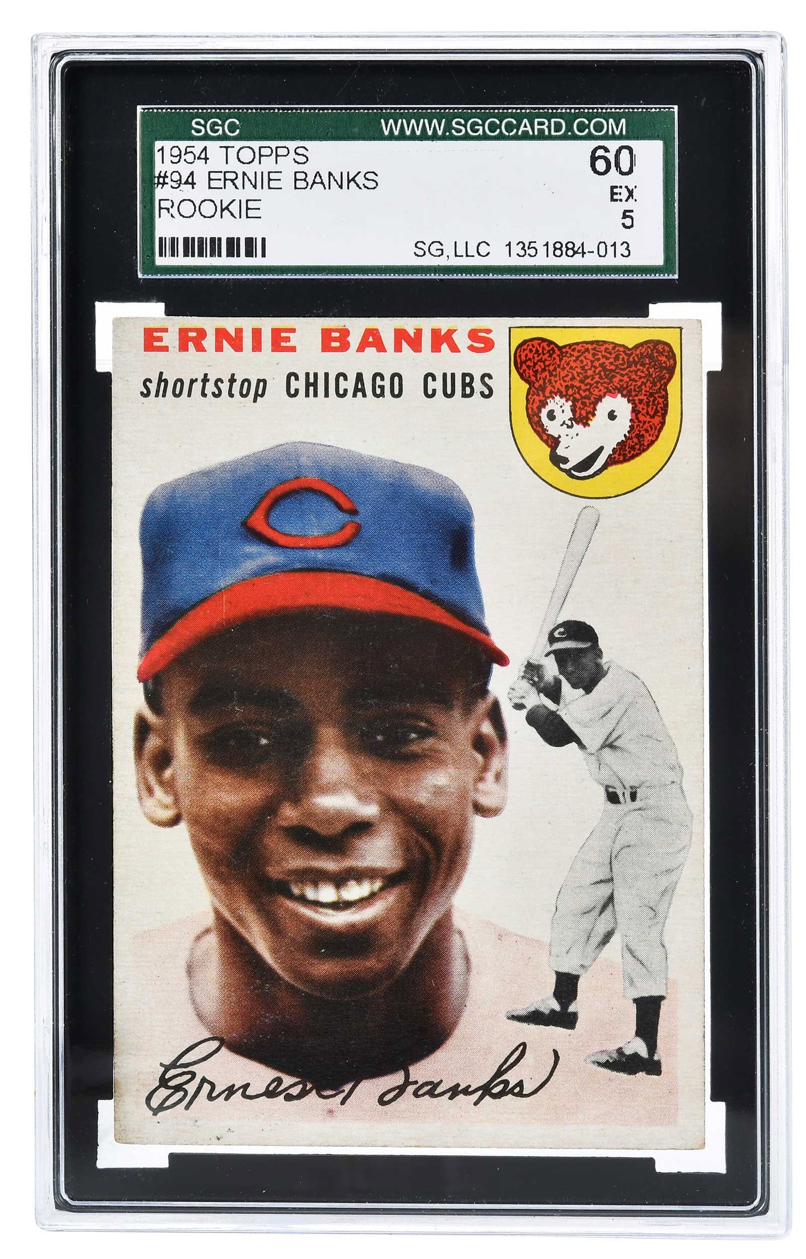 1954 Topps Ernie Banks Rookie Card: "Mr. Cub"..."Let's play two!" Provenance: Private Collection #94 in the 1954 Topps set