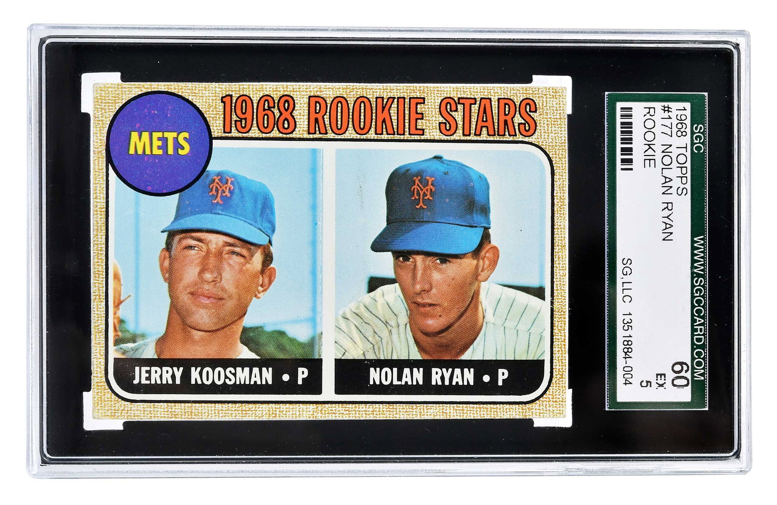 1968 Topps Nolan Ryan Rookie Card: #177 in the 1968 Topps set, alongside fellow rookie Jerry Koosman Provenance: Private Collection