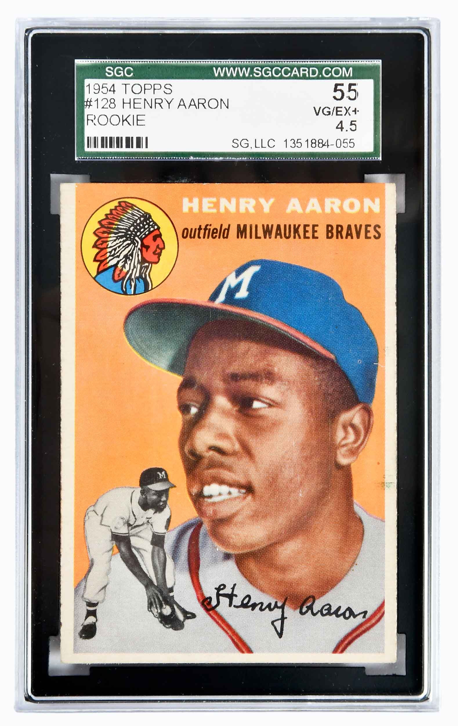 1954 Topps Henry "Hank" Aaron Rookie Card: "Hammerin' Hank" Provenance: Private Collection #128 in the 1954 Topps set and always sought after