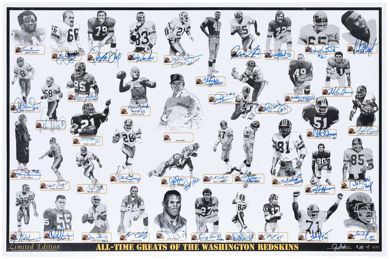 Washington Redskins "All Time Greats" Signed Poster (1 of 13)