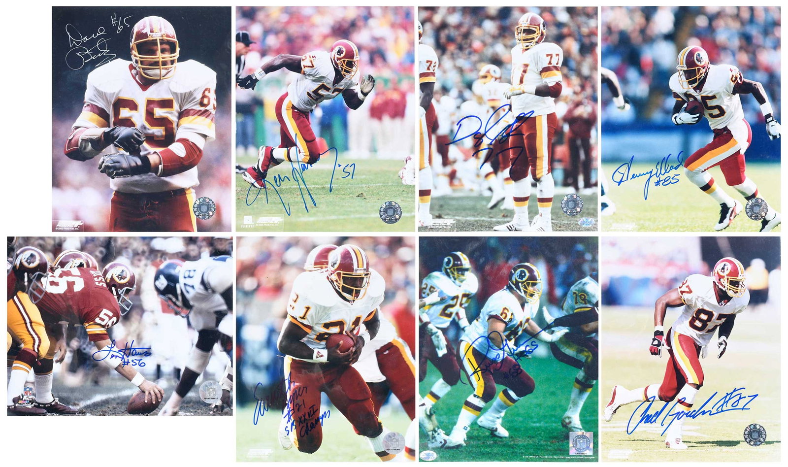 Group of Eight Signed 8x10s, Redskins: Henry Ellard, Rod Gardner, Darryl Grant, Russ Grimm, Ken Harvey, Len Hauss, Dave Butz, Earnest Byner Provenance: Riddling Estate Note: Our consignor was a regular attendee of many sports conventions, 