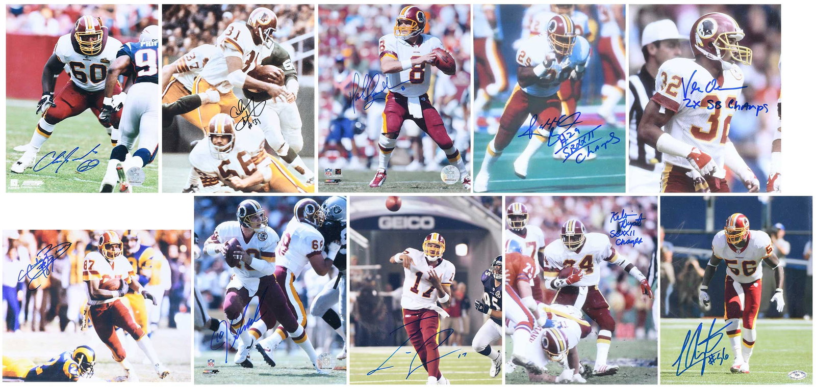 Group of Ten Signed 8x10s, Redskins (1 of 20)