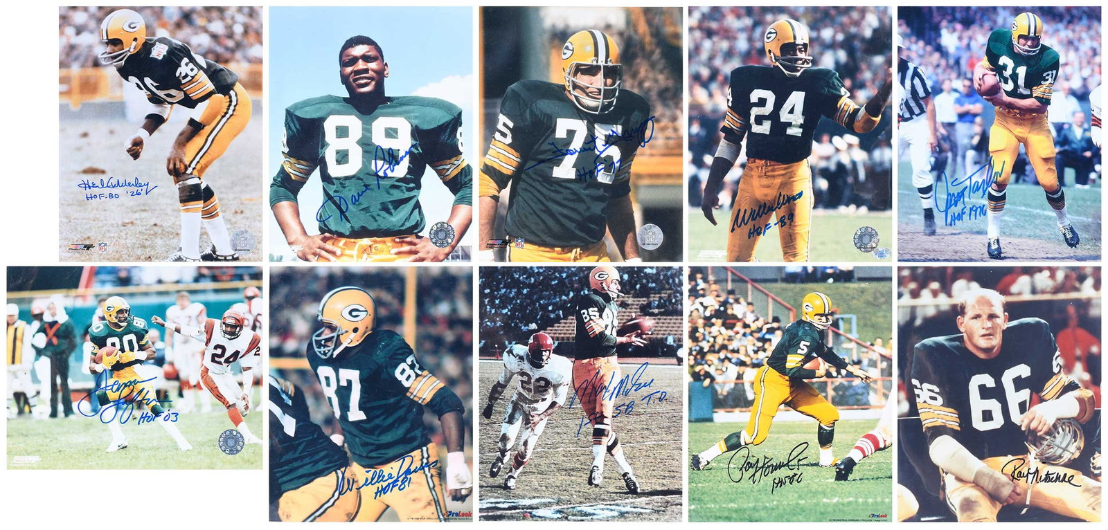 Group of Ten Signed 8x10s, Packers: Jim Taylor, Ray Nitschke, Willie Wood, Paul Hornung, Forrest Gregg, James Lofton, Dave Robinson, Max McGee, Willie Davis, Herb Adderley Provenance: Riddling Estate Note: Our consignor was a regular at