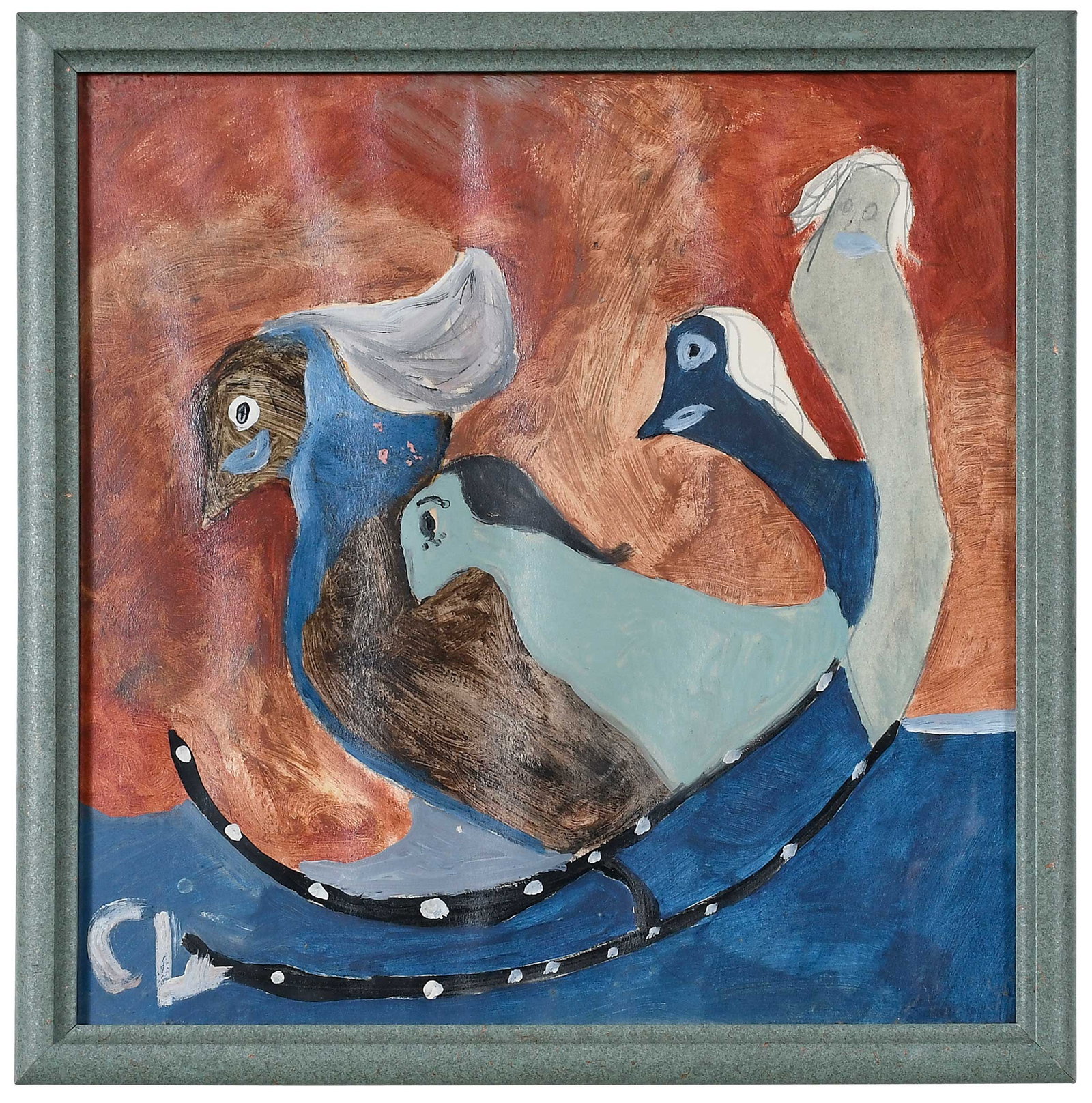 Charlie Lucas: (American/Alabama, born 1951) That Tosie's Family, signed lower left "C.L.", watercolor on paper, sight, 12-1/8 x 11-3/4 in.; green speckled wood frame, 13-5/8 x 13-3/8 in. Provenance: Property sold