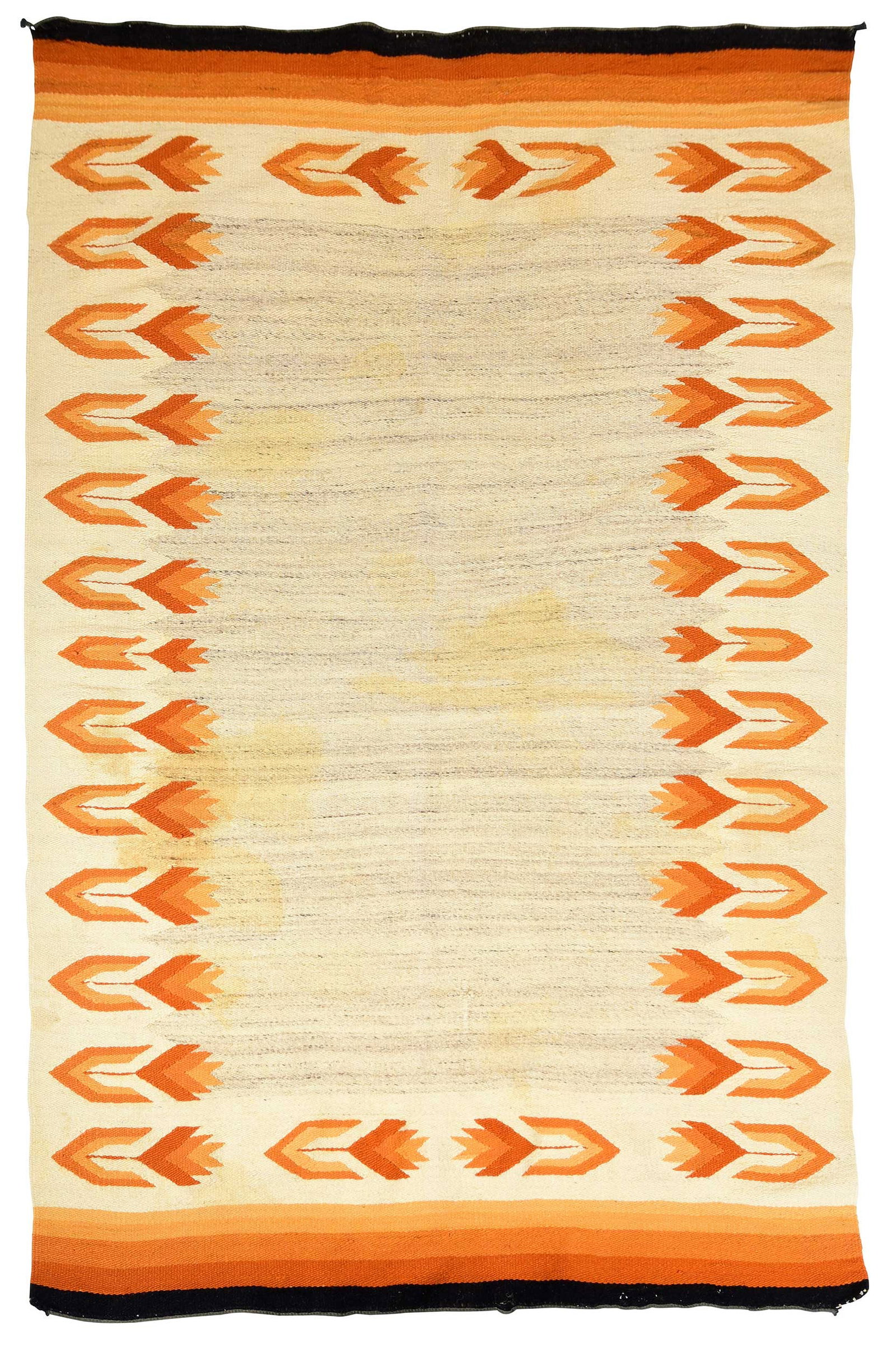 Large Continental Woven Dyed Wool Textile: possibly Scandinavian, 20th century, floral border, 62-3/4 x 100-1/2 in. Provenance: Collection of Anne McPherson and the late John Bivins